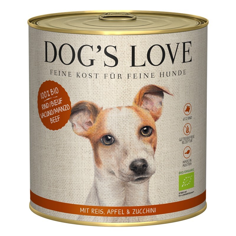 DOG'S LOVE Hundenassfutter DOG'S LOVE BIO 6x800g Rind mit Reis, Apfel & Zucchini