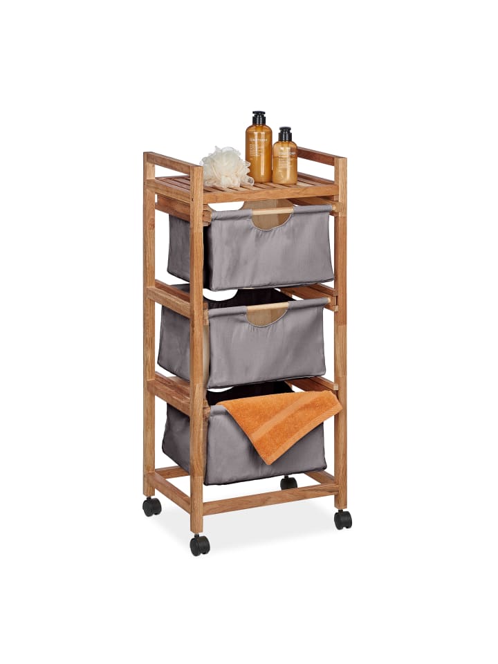 relaxdays Badregal mit Wäschekorb in Natur/ Grau- (B)43,5 x (H)96 x (T)33,5 cm günstig kaufen onesize