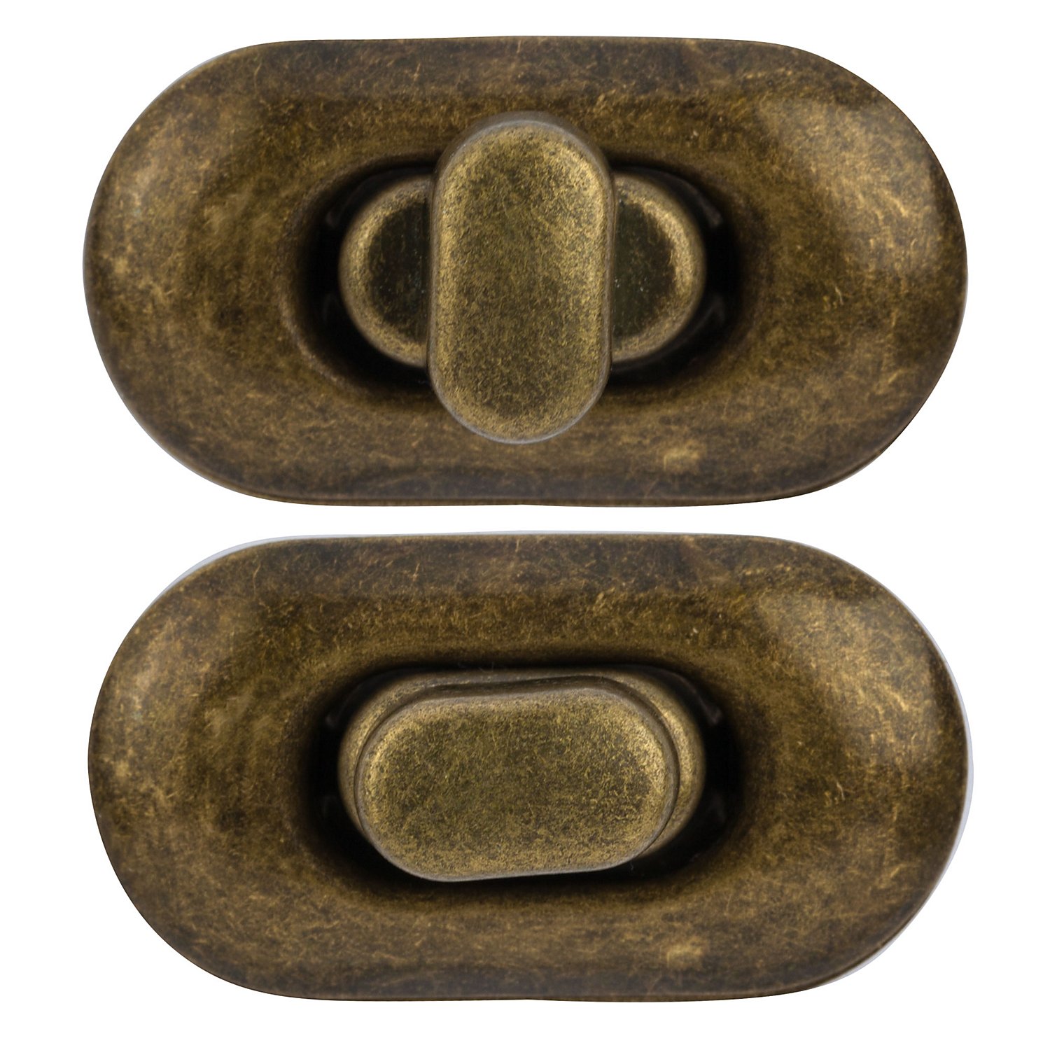 buttinette Drehverschluss für Taschen, Größe: 35 x 20 mm, altmessing, 2 Stück