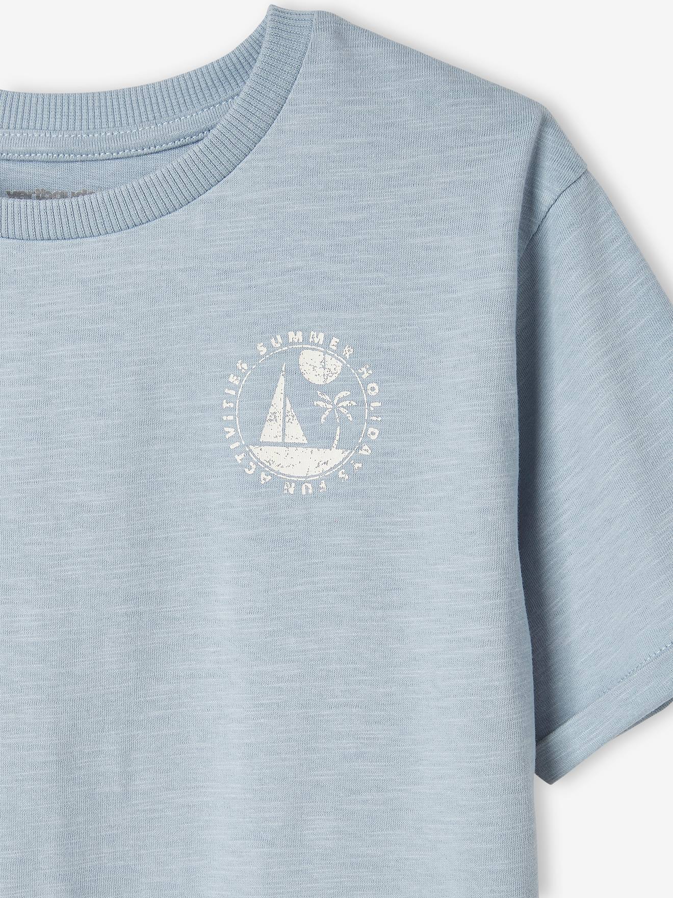 Vertbaudet Jungen T-Shirt, Boot-Print hinten - hellblau