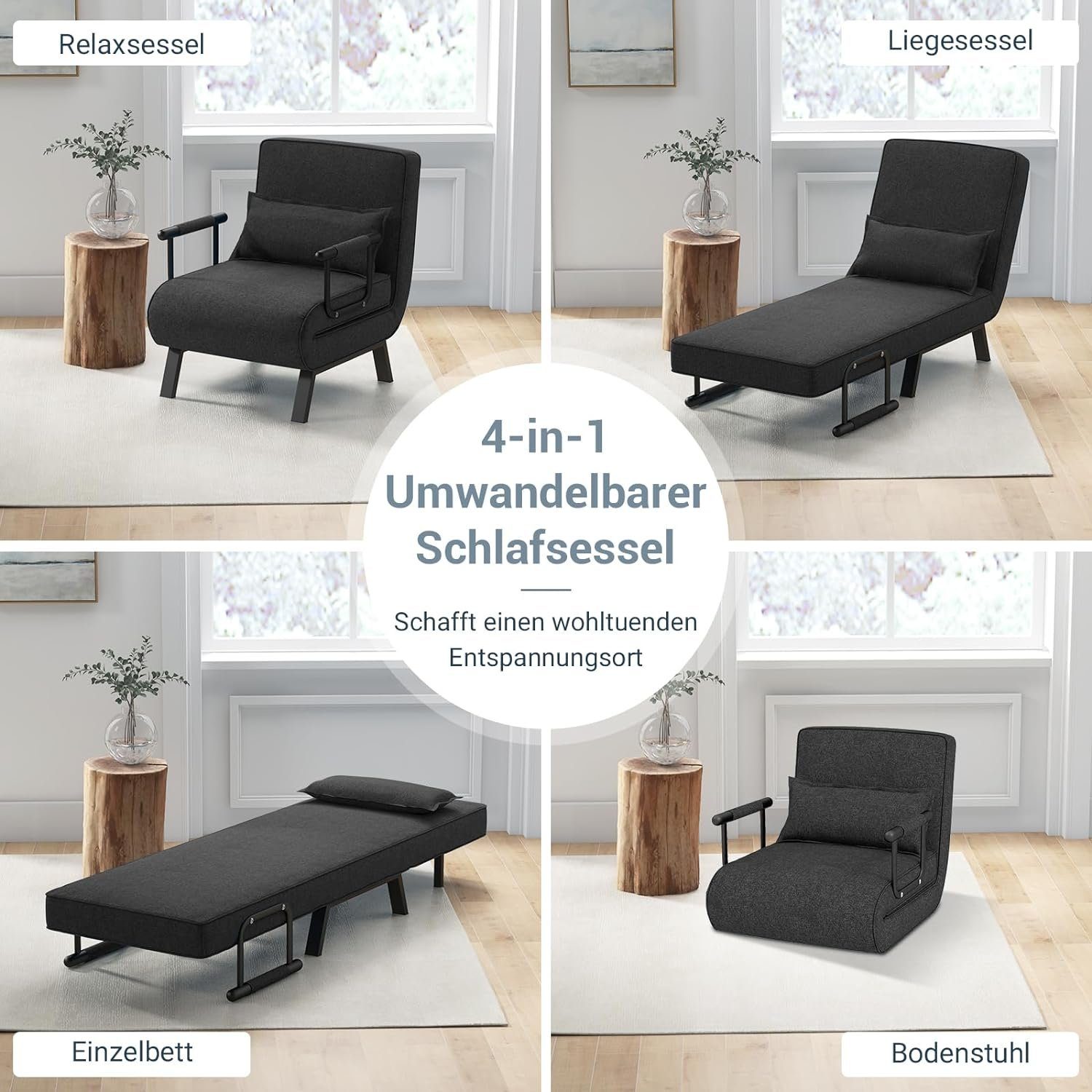 KOMFOTTEU Schlafsofa Schlafsessel, mit 6-Fach verstellbare Rückenlehne