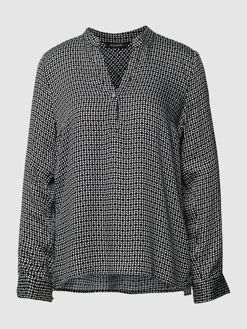 Blusenshirt mit grafischem Muster und Tunikakragen in schwarz