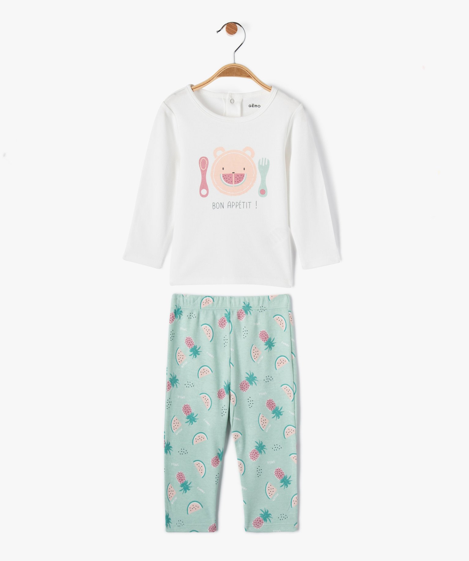 Pyjama bébé 2 pièces en jersey imprimé fruits ecru | GEMO