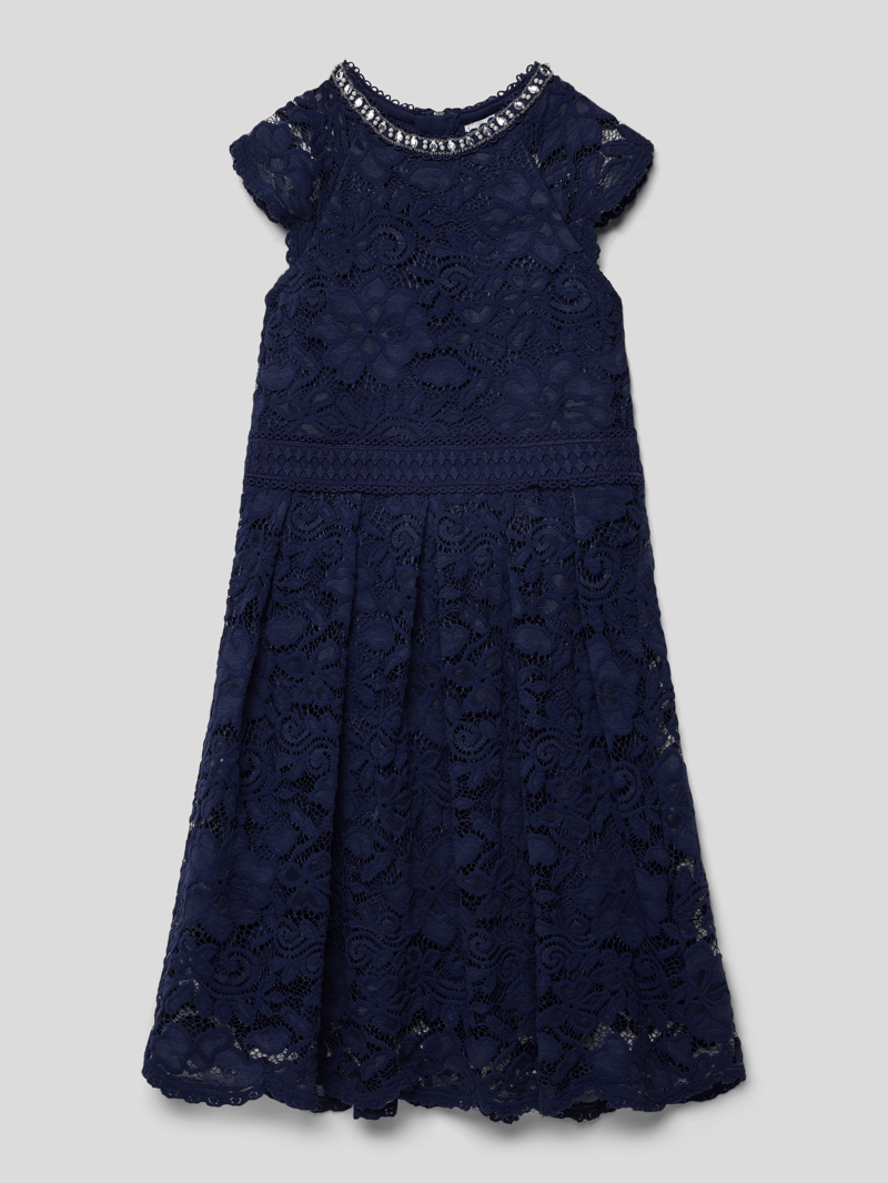 Kleid mit Ziersteinbesatz in marineblau