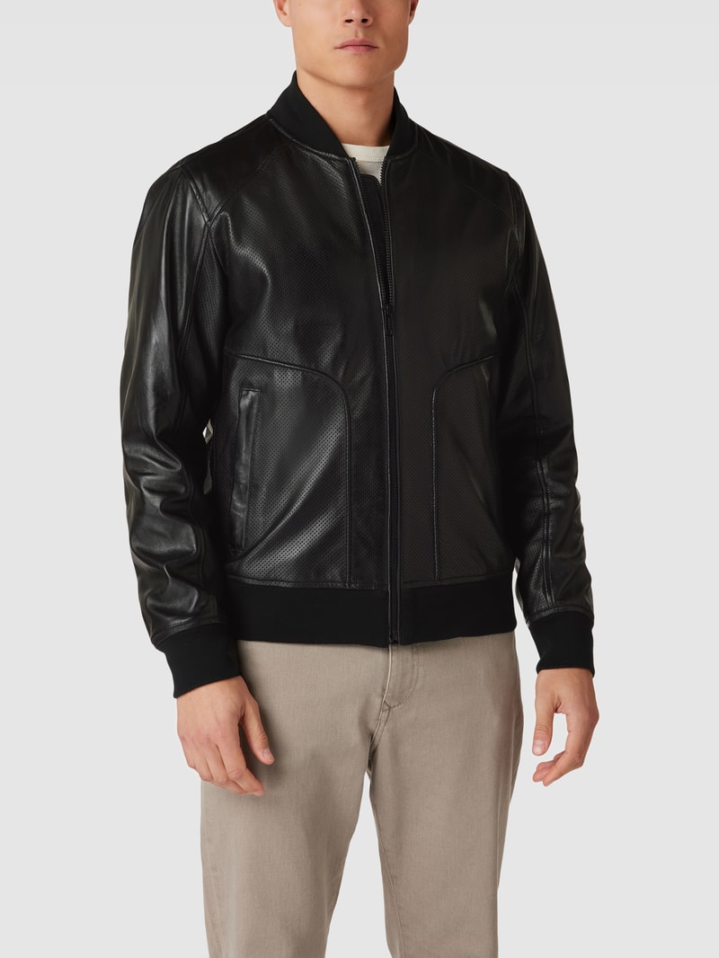Lederjacke mit Label-Details Modell 'MELTVIN' in schwarz