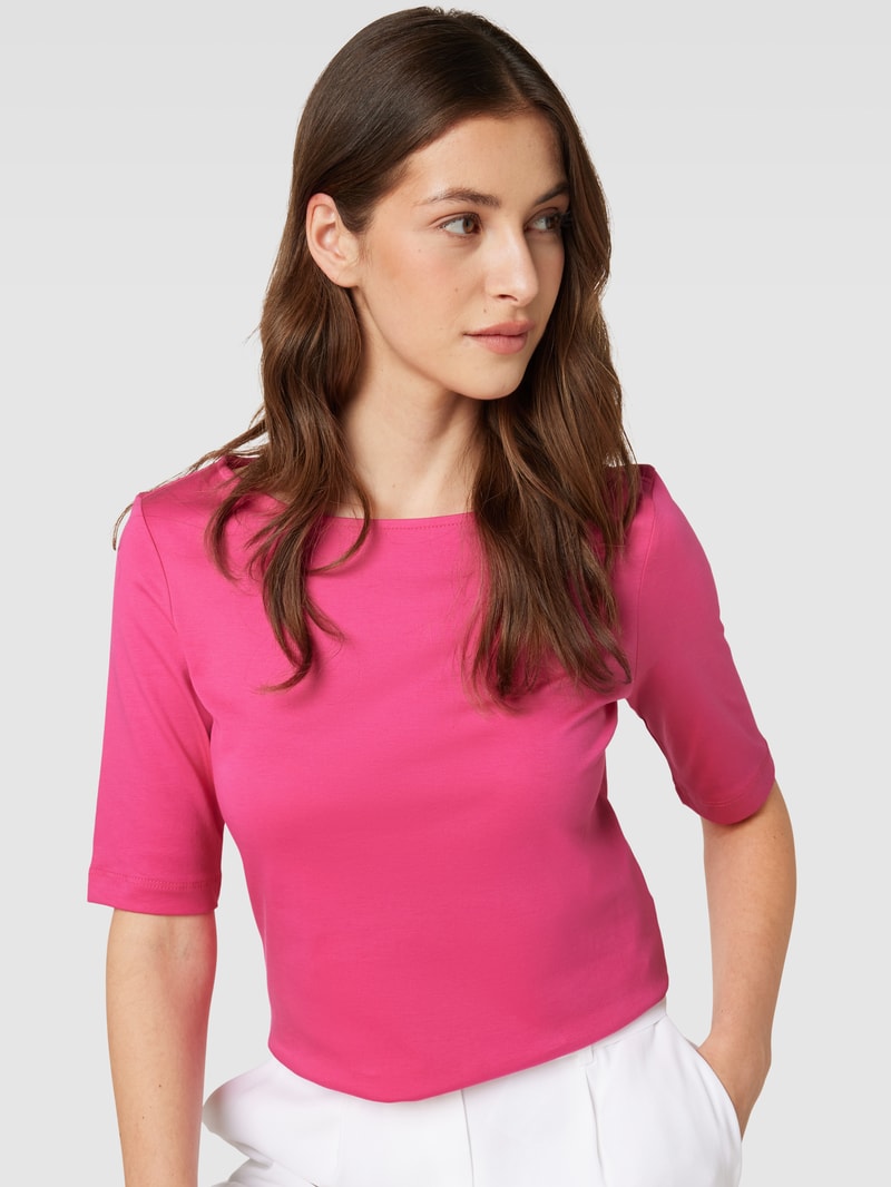 T-Shirt aus Baumwolle mit U-Boot-Ausschnitt in pink
