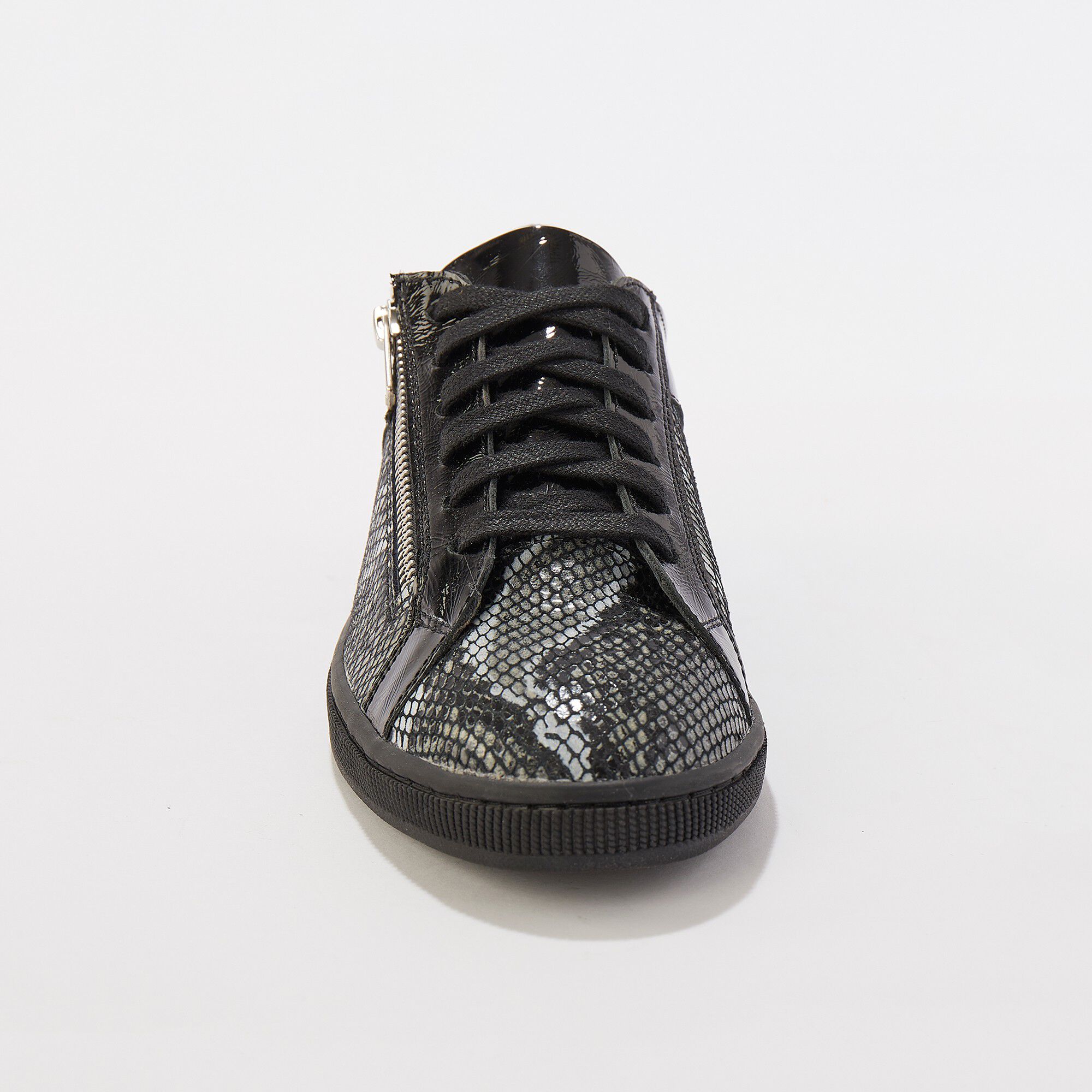 Basket zippée en cuir souple bi-matière