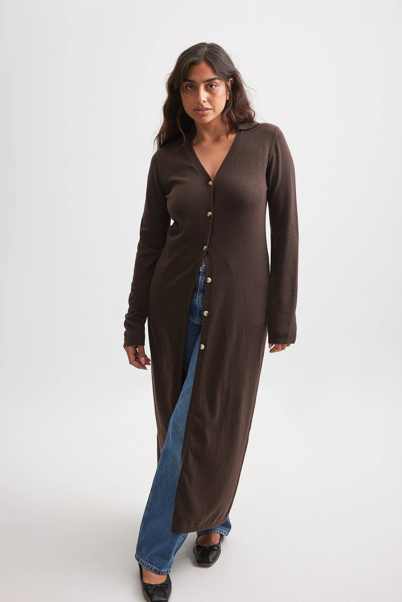 Fein gestrickter Maxi-Cardigan