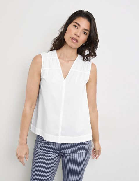 Ärmellose Baumwollbluse mit Raffung
