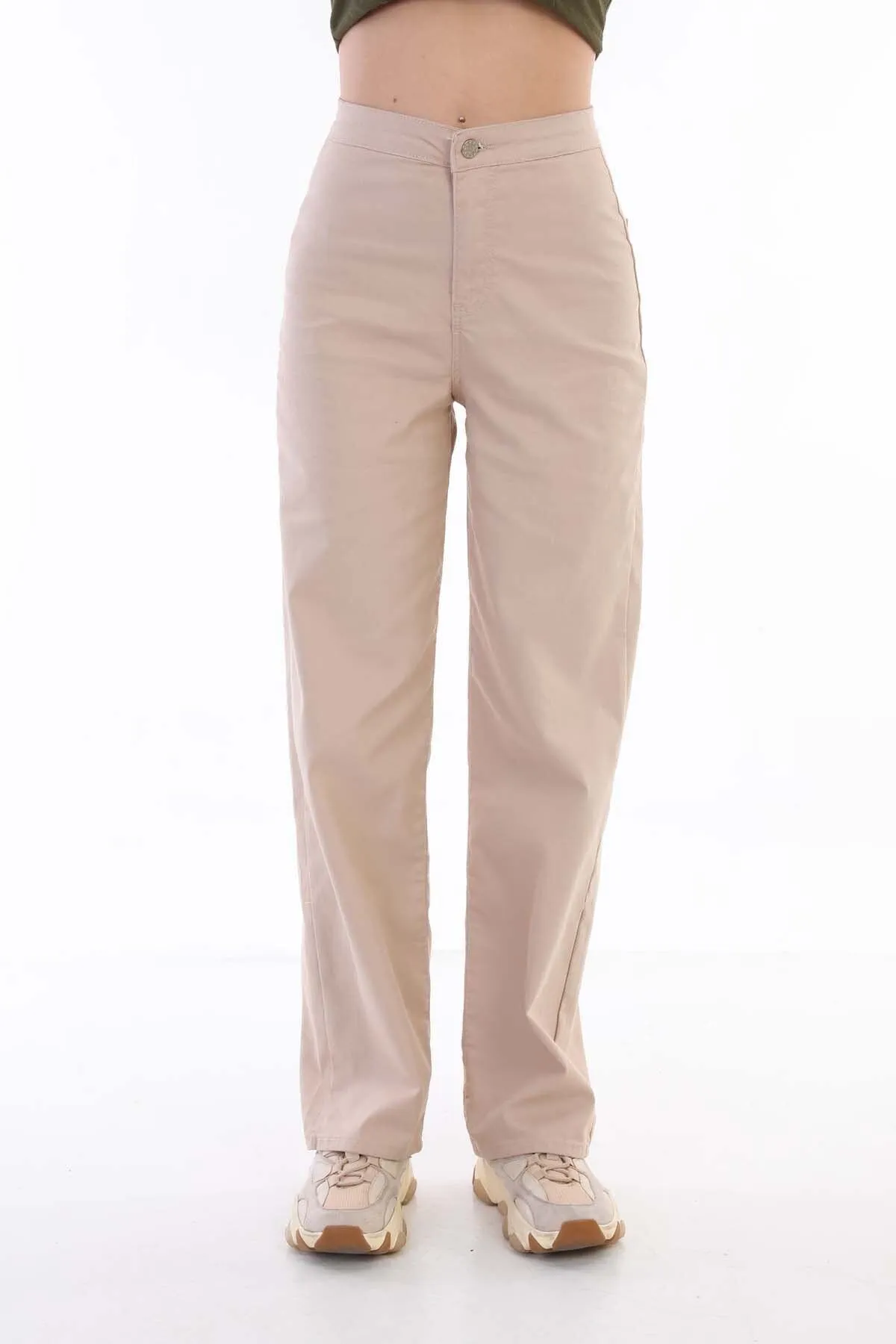 BİKELİFE  Beigefarbene Lycra-Palazzo-Hose mit hoher Taille für Damen