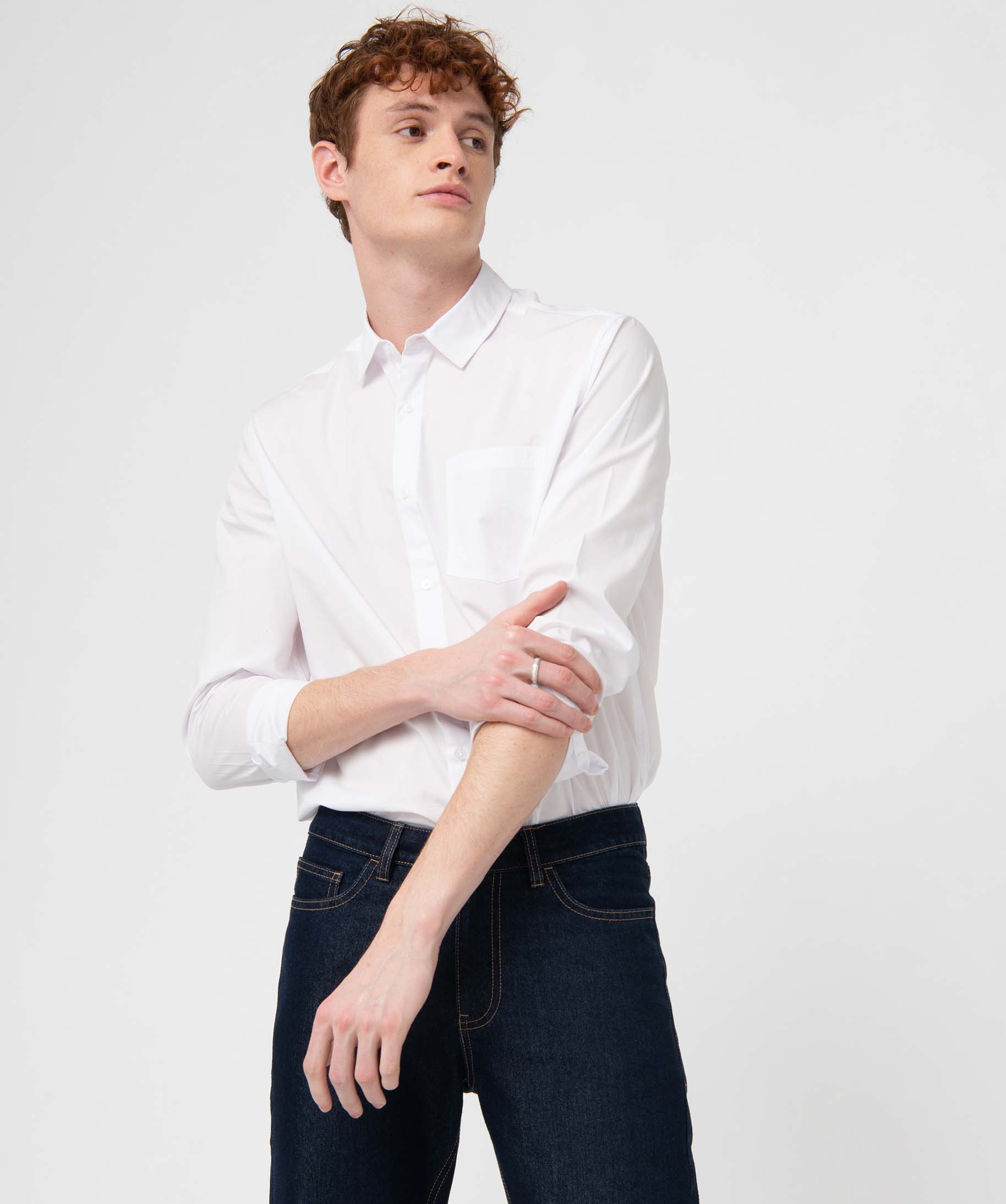 Chemise homme uni à manches longues - Repassage facile blanc | GEMO
