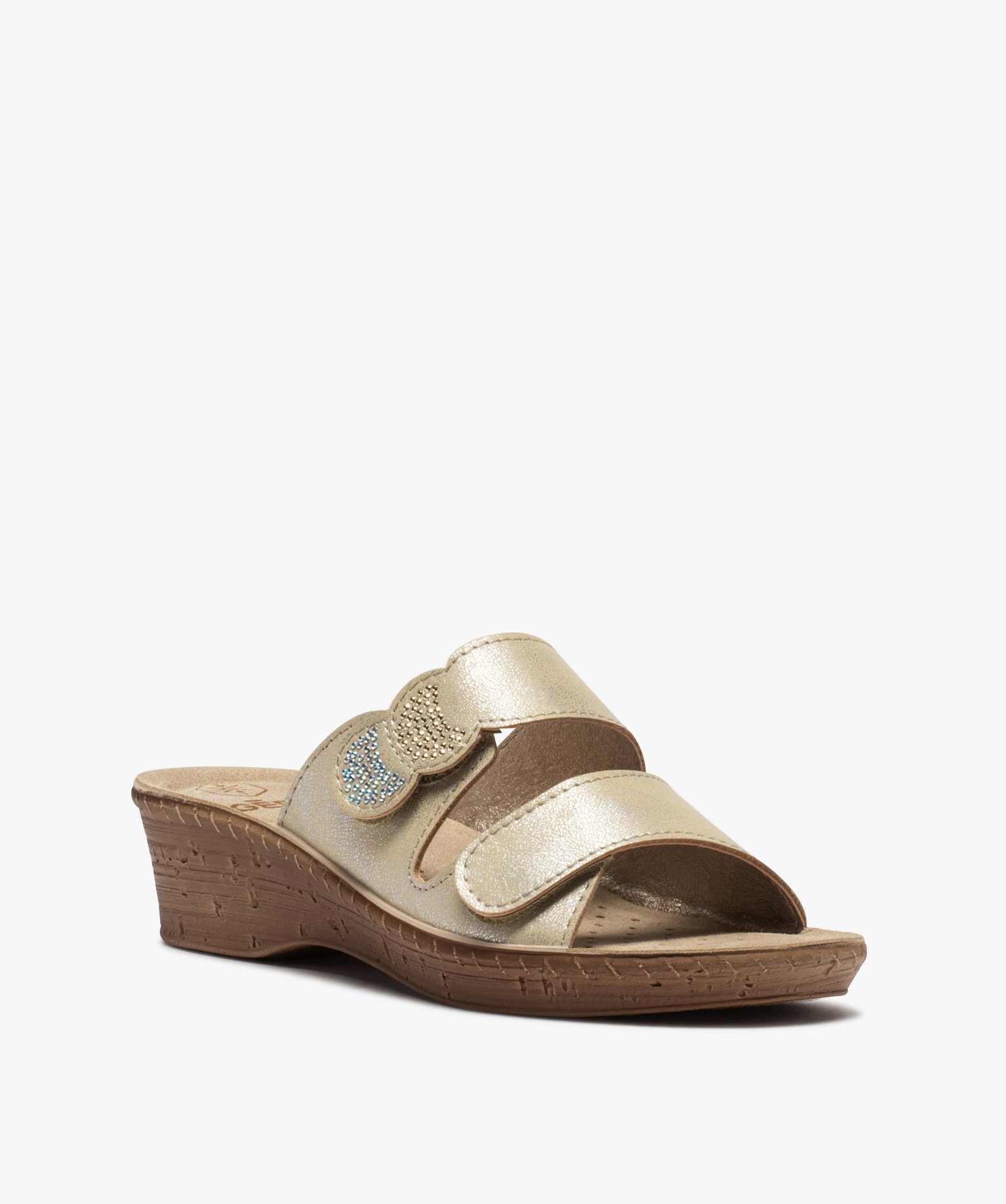 Mules femme confort à bout ouvert et brides scratch beige | GEMO