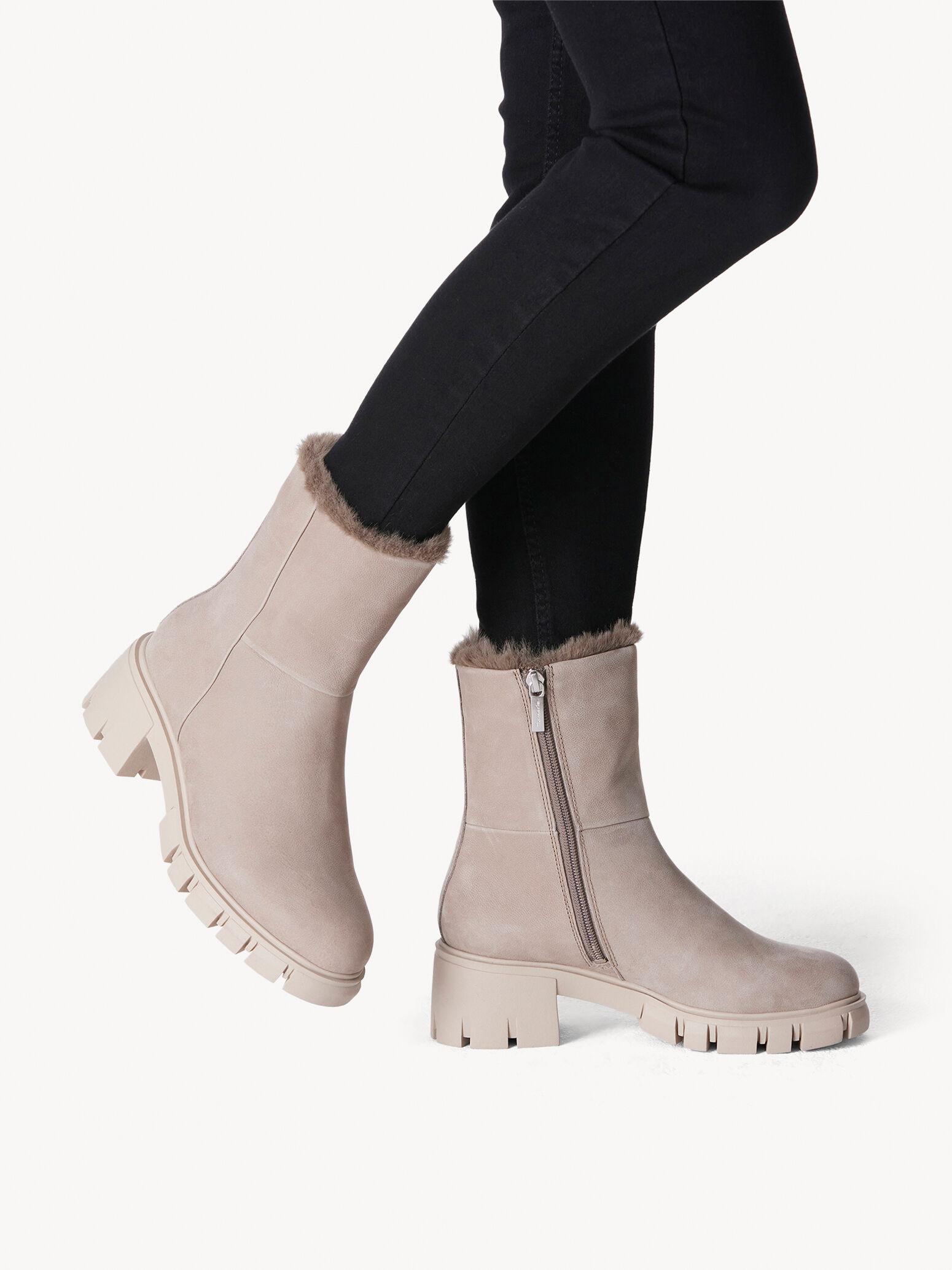 Bottine en cuir - beige doublure chaude