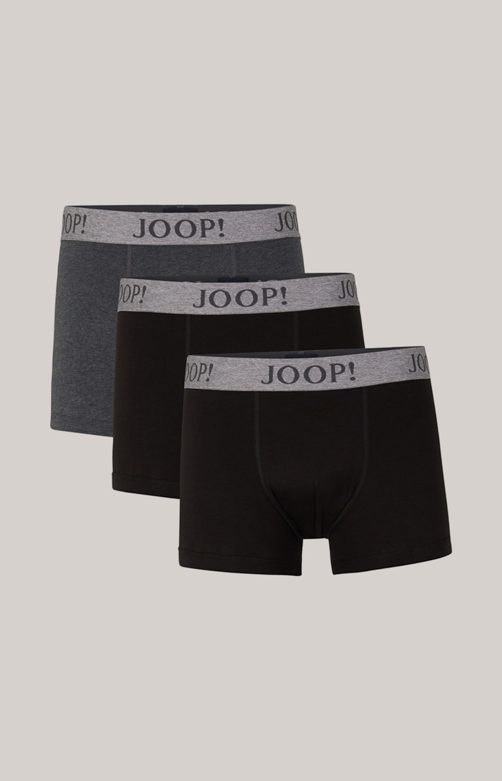 3er-Pack Fine Cotton Stretch Boxer in Schwarz/Dunkelgrau meliert