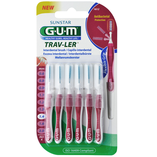 GUM TRAV-LER 1,4mm Kerze pink Interdental 6Kappen  6 St  Zahnbürste