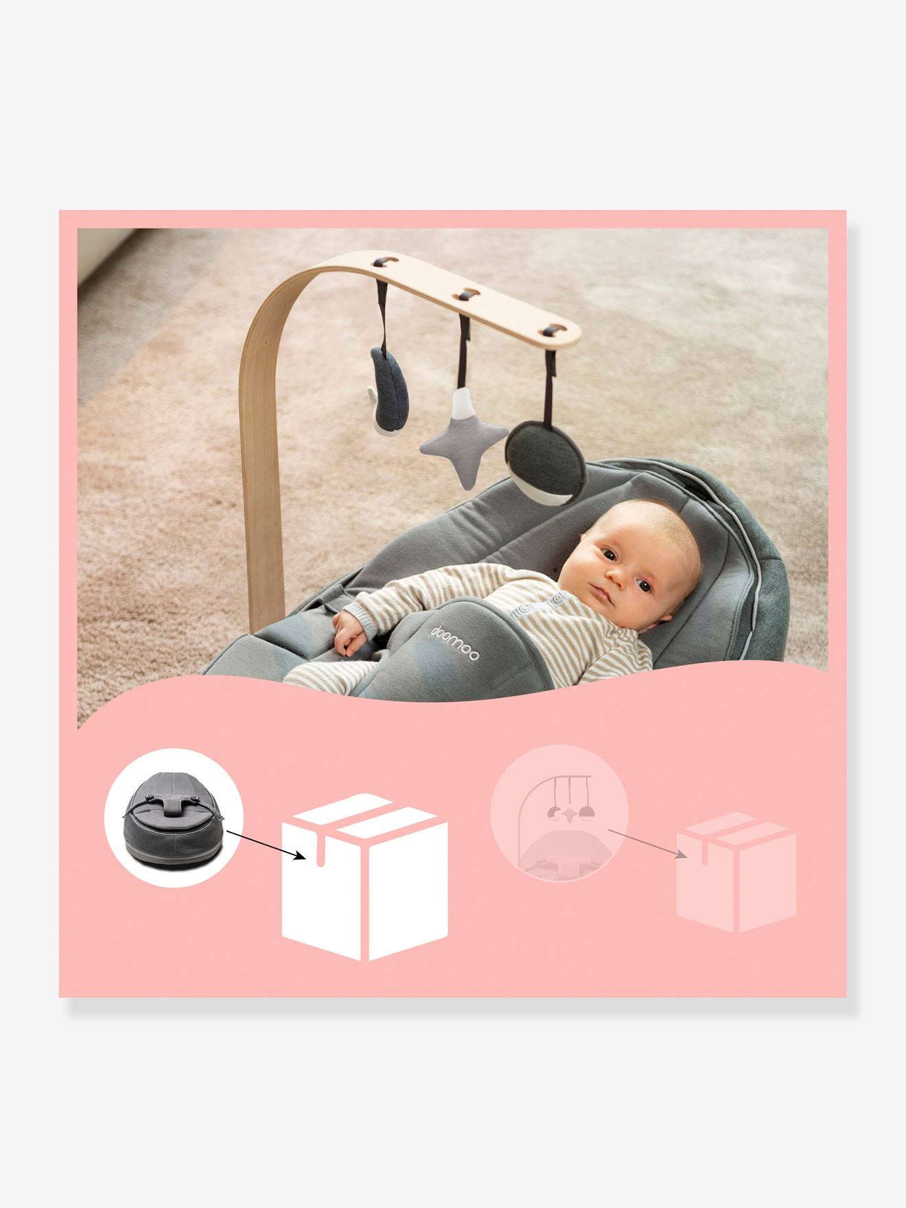 Transat et pouf Doomoo Seat’n Swing BABYMOOV avec balancelle intégrée anthracite
