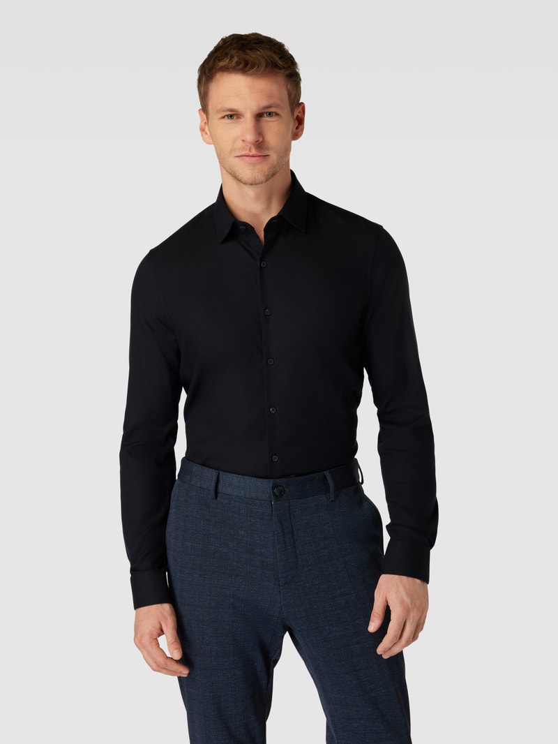 Slim Fit Business-Hemd in unifarbenem Design Modell 'Bari' in marineblau