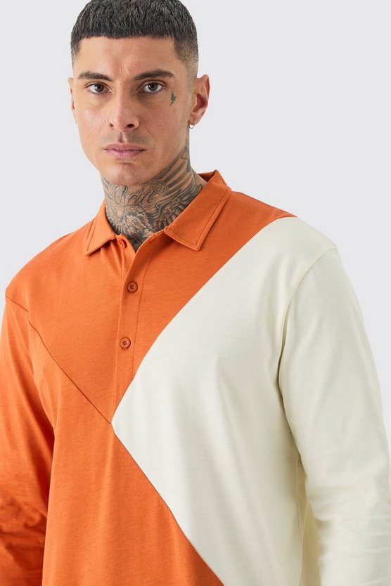 Tall langärmliges Colorblock Poloshirt