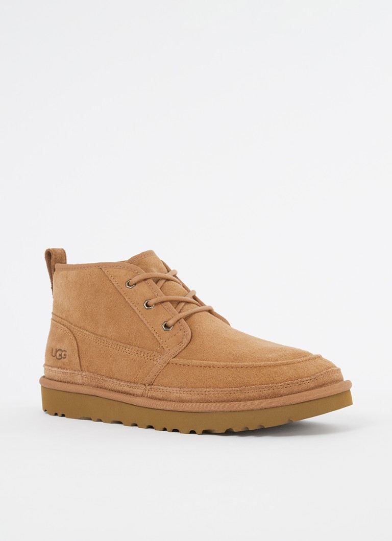 Ghete UGG Neumel din piele întoarsă cu șireturi și inserții de lână