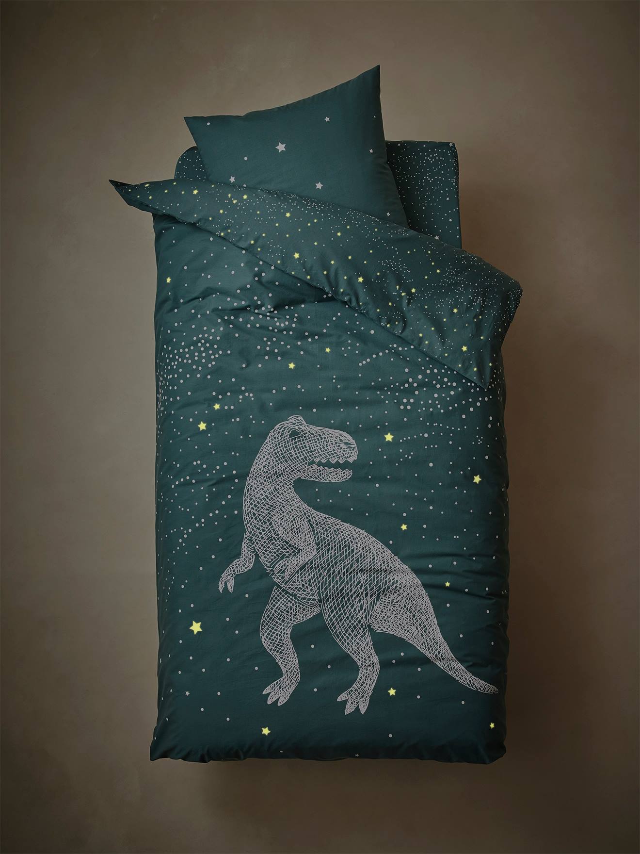 Vertbaudet Kinder Bettwäsche-Set GRAPHIC DINO mit Leuchtsternen Oeko-Tex - grün