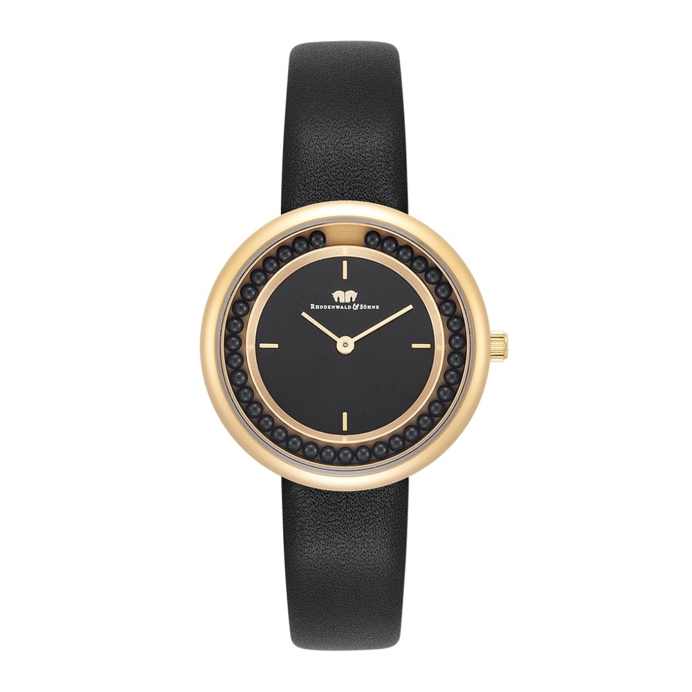 Rhodenwald & Söhne Montre à quartz Pearl en Or jaune Cuir véritable en Noir Montre