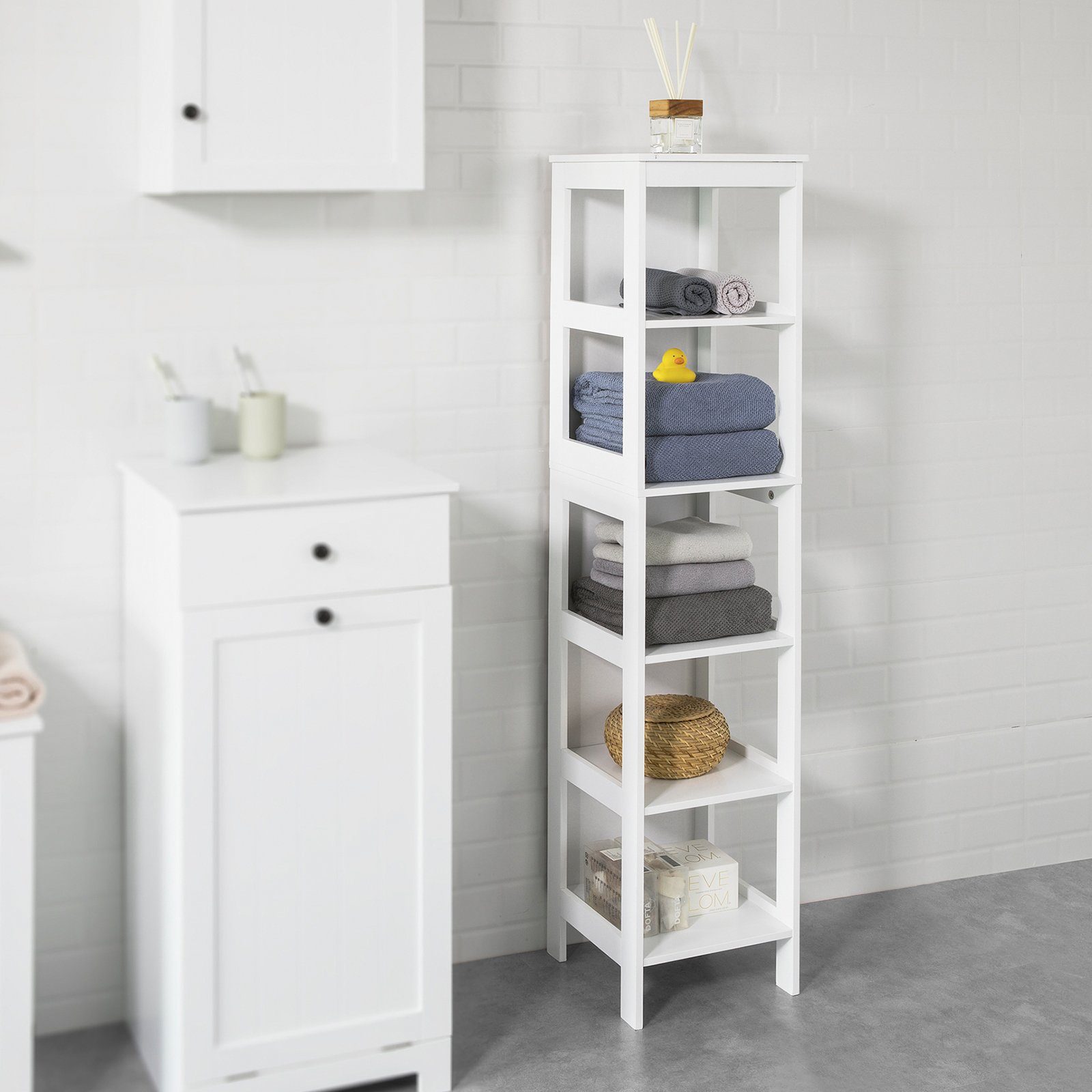 SoBuy Badregal BZR14, Bad-Hochschrank mit 5 Ablagen Standregal Aufbewahrungsregal