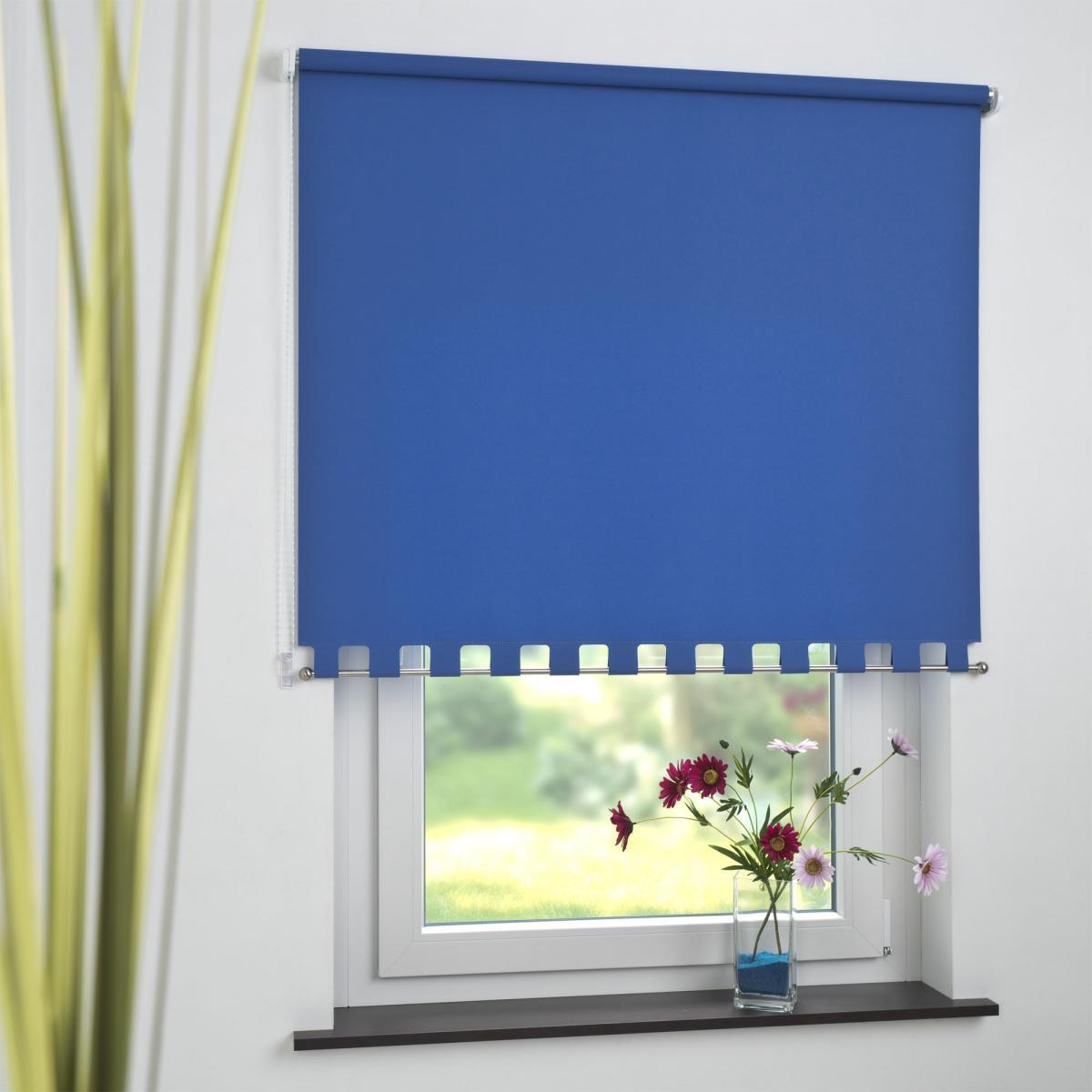 Bella Casa Seitenzugrollo Kettenzugrollo Volantrollo Rollo Eckig lichtdurchlässig 172 x 180 cm blau für Fenster