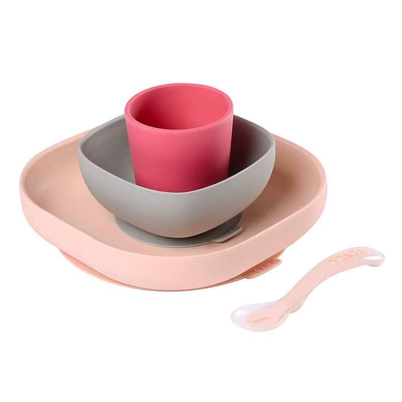 Coffret repas silicone 4 pièces rose Beaba