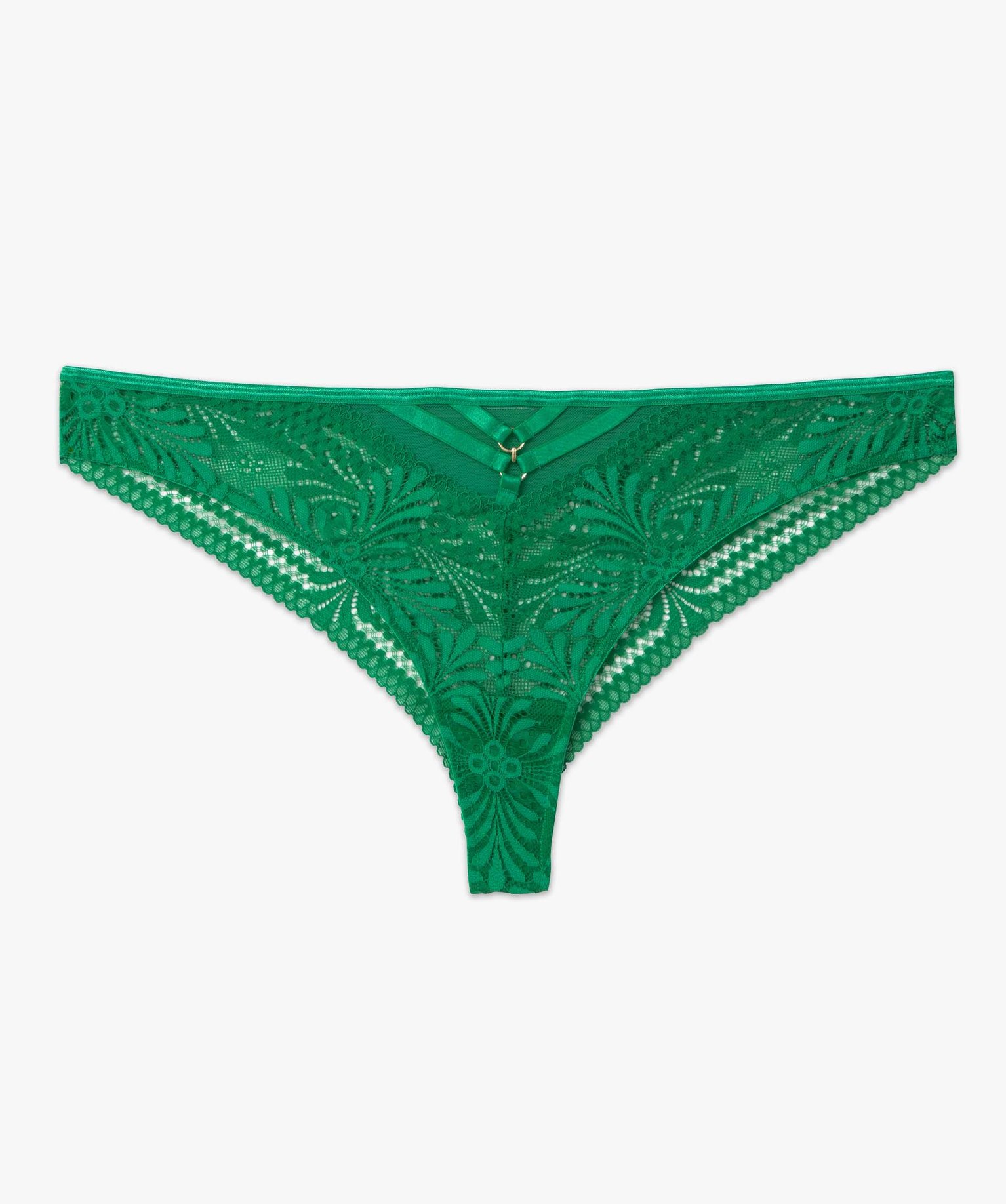 Tanga femme en dentelle et tulle vert | GEMO