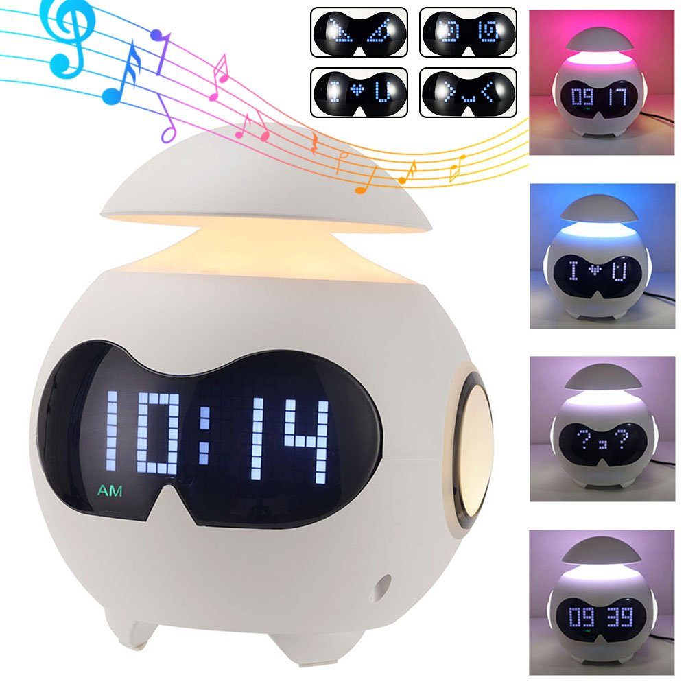 Laybasic Wecker Bluetooth-Lautsprecher,Digital Wecker & USB-Anschluss,LED-Nachtlicht HIFI-Pegel,Niedliche Emotion,Wecker-Funktion,Drahtlos tragbar