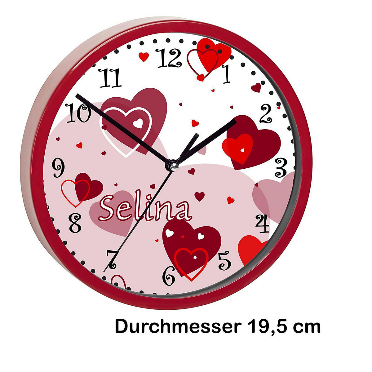 Kinder Wanduhr personalisiert mit Name Herz Rot