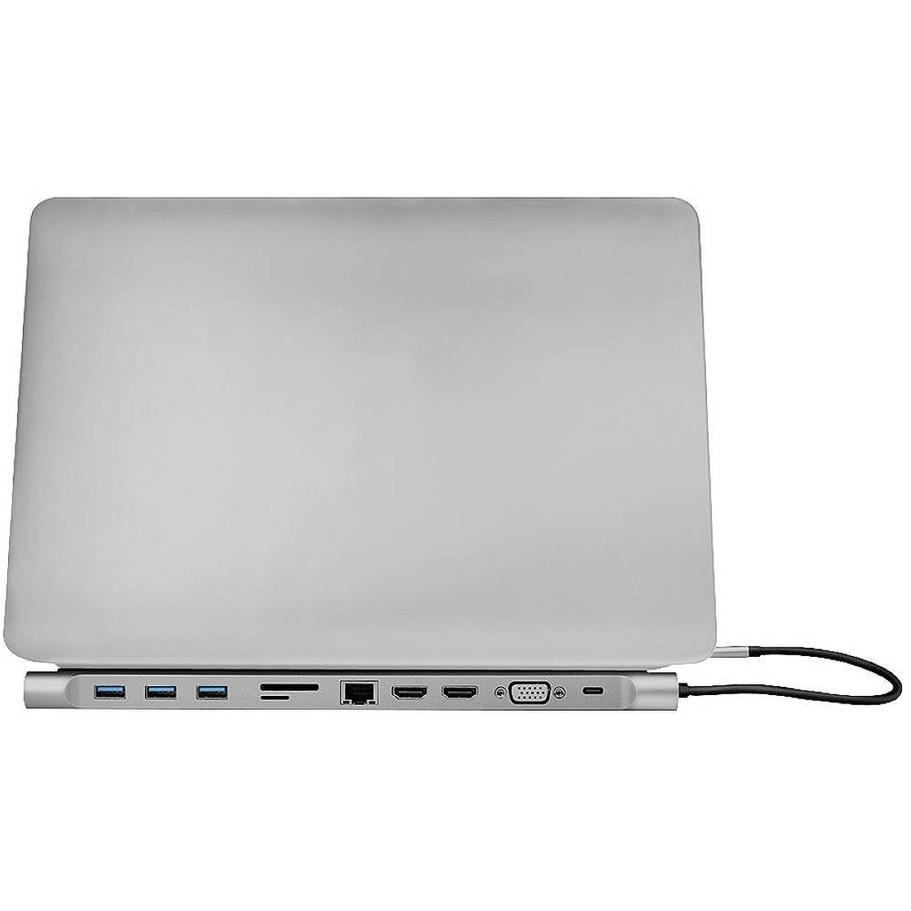 LogiLink Laptop-Dockingstation USB 3.2 (Gen 1) Docking Station, 11-Port, m/PD, USB-C® Power Delivery, integrierter Kartenleser