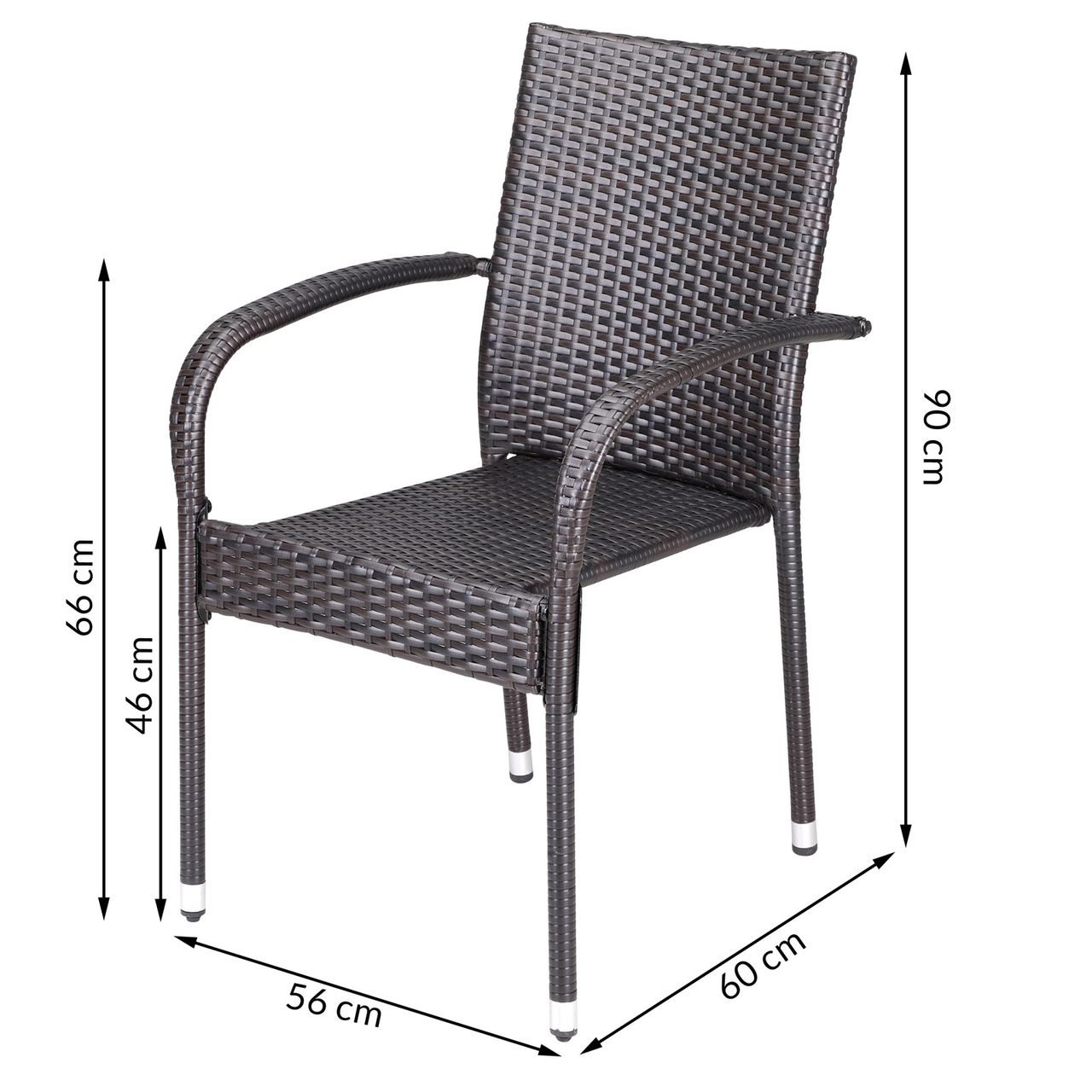 Casaria Polyrattan Stapelstuhl Comfort 4er-Set Braun