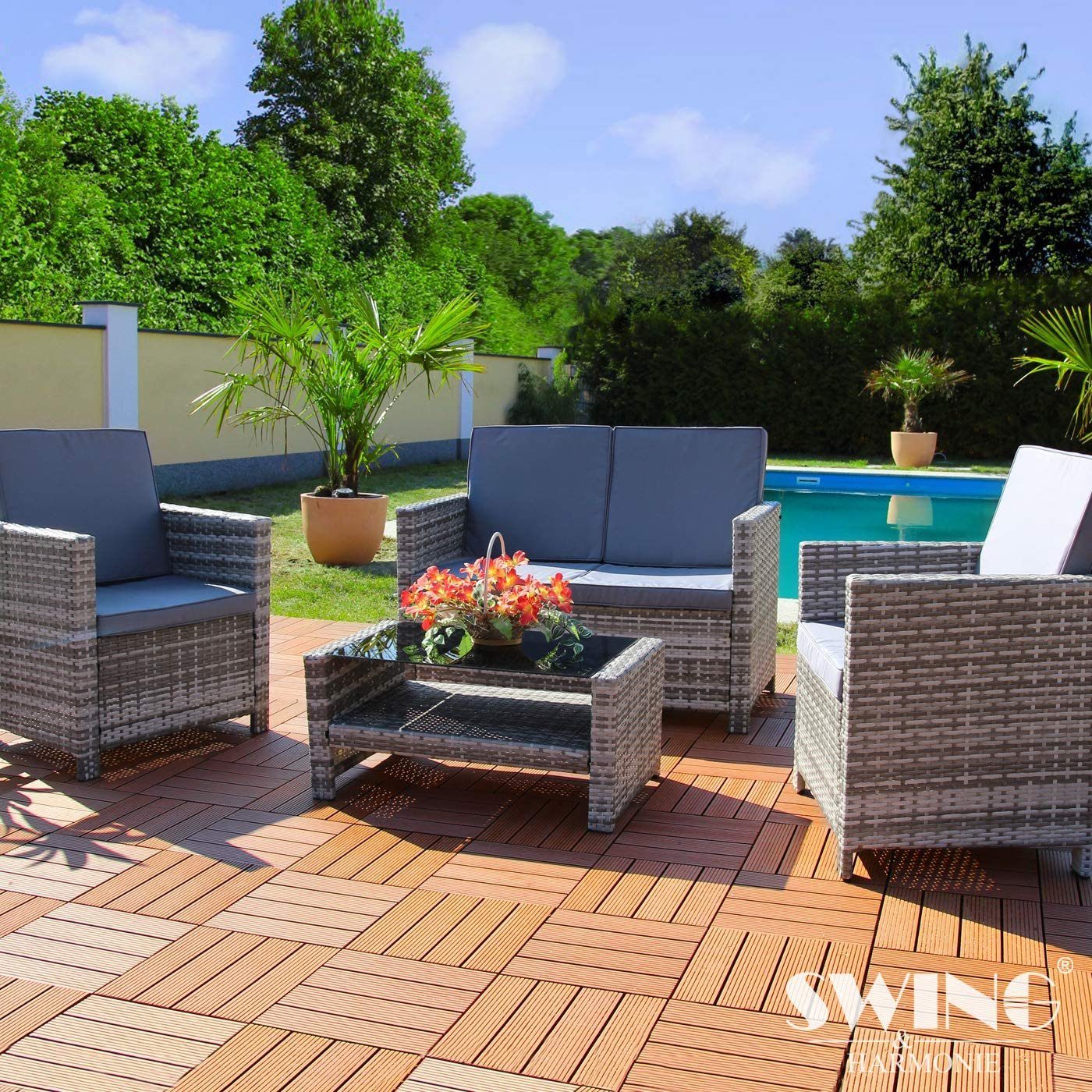 Swing&Harmonie Gartenlounge-Set Sitzgruppe Miami Rattan Sitzgarnitur für 4 Personen Gartenmöbel Set Polyrattan Sofa Lounge Garnitur
