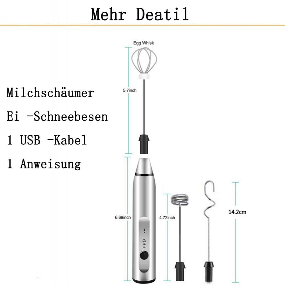 GelldG Milchaufschäumer Elektrischer Milchaufschäumer mit Edelstahlständer, 3-Gang Aufladbar