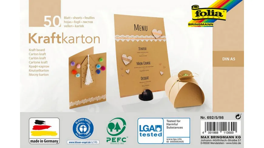 Folia Kraftkarton A5 50 Blatt natur