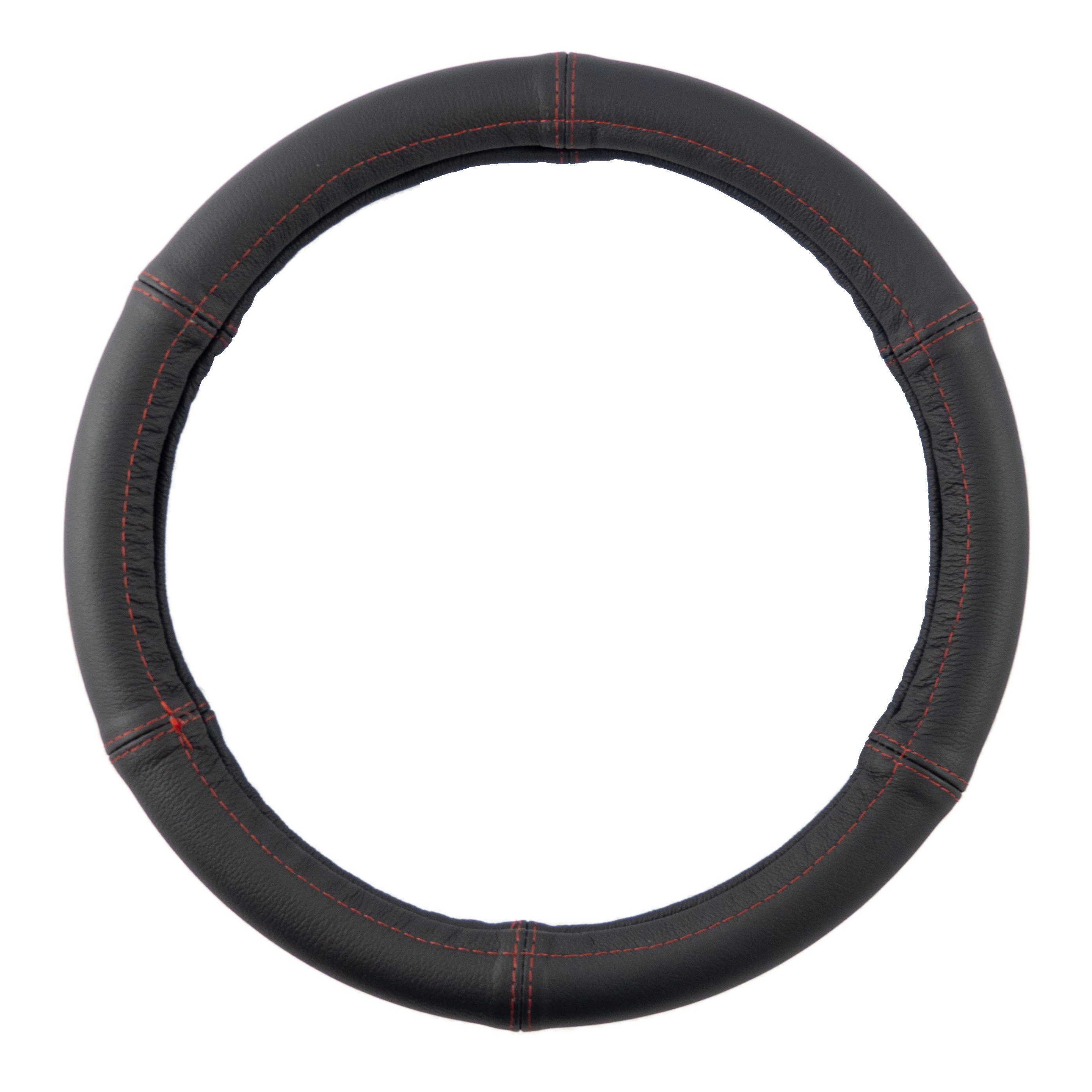 L & P Car Design Lenkradbezug Lenkradhülle Auto in schwarz mit roter Naht, Ø 37 - 39 cm, Echtleder