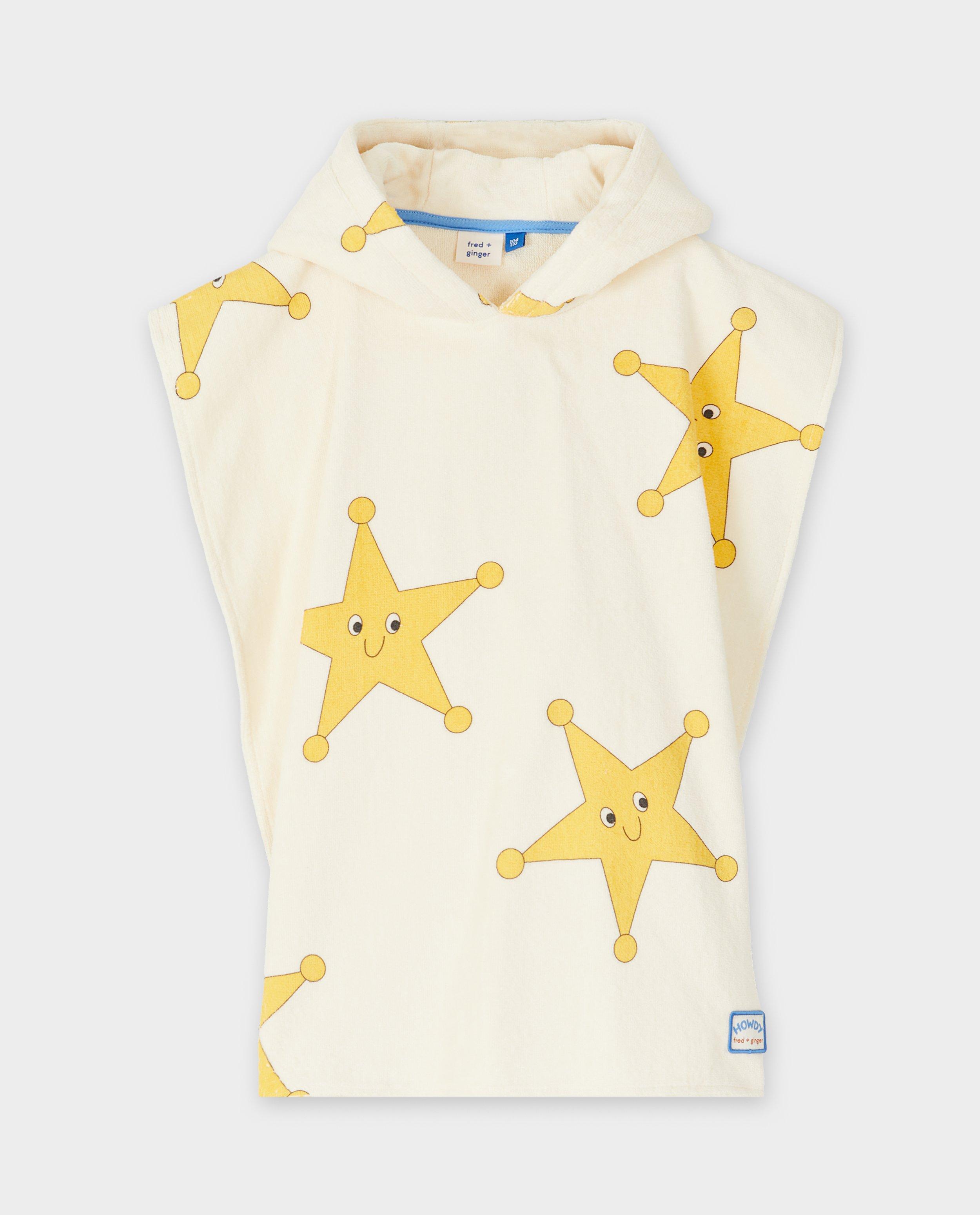 Poncho de baie Fred + Ginger cu imprimeu de stele, alb