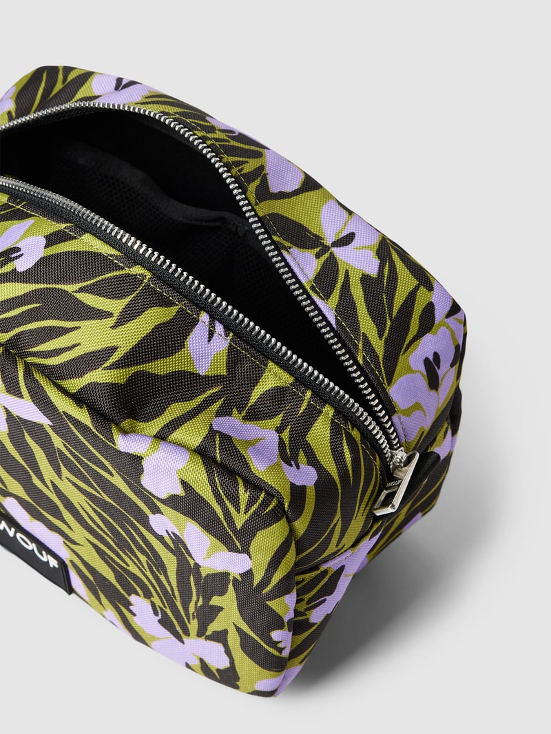 Kosmetiktasche mit Allover-Muster Modell 'Adri' in olivgrün