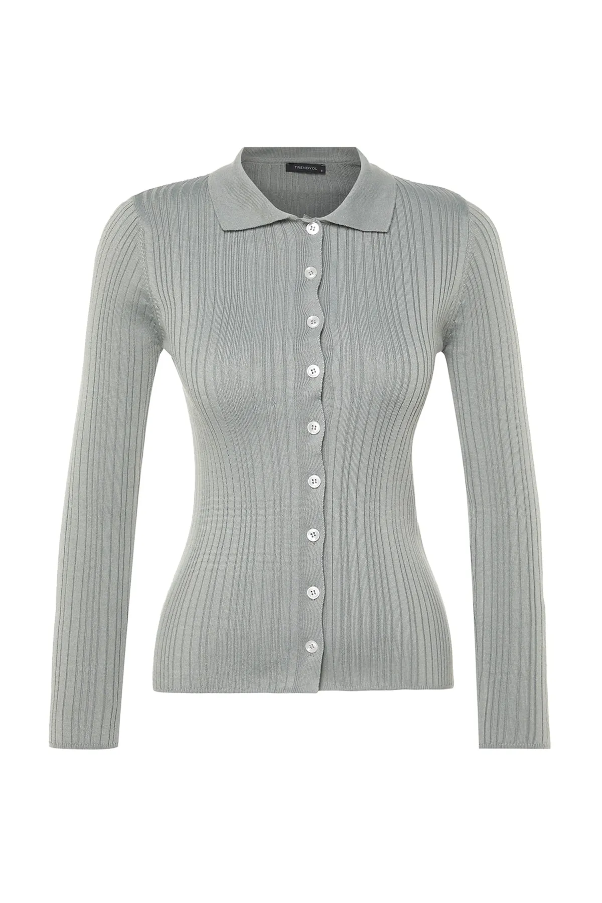 Trendyol Collection  Grauer Strickcardigan mit Polokragen TWOAW20HI0070