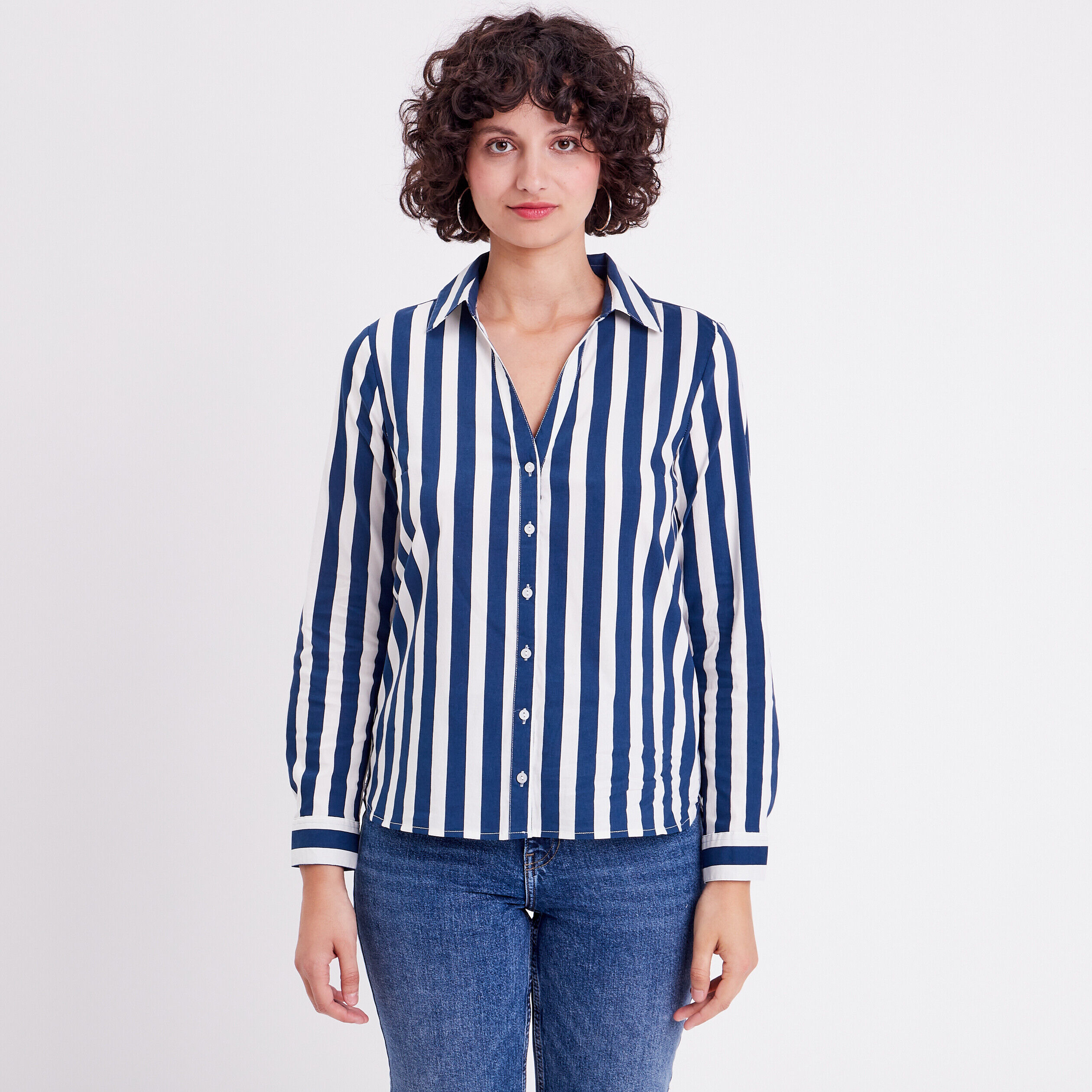 Chemise manches longues bleu marine femme | Cache Cache