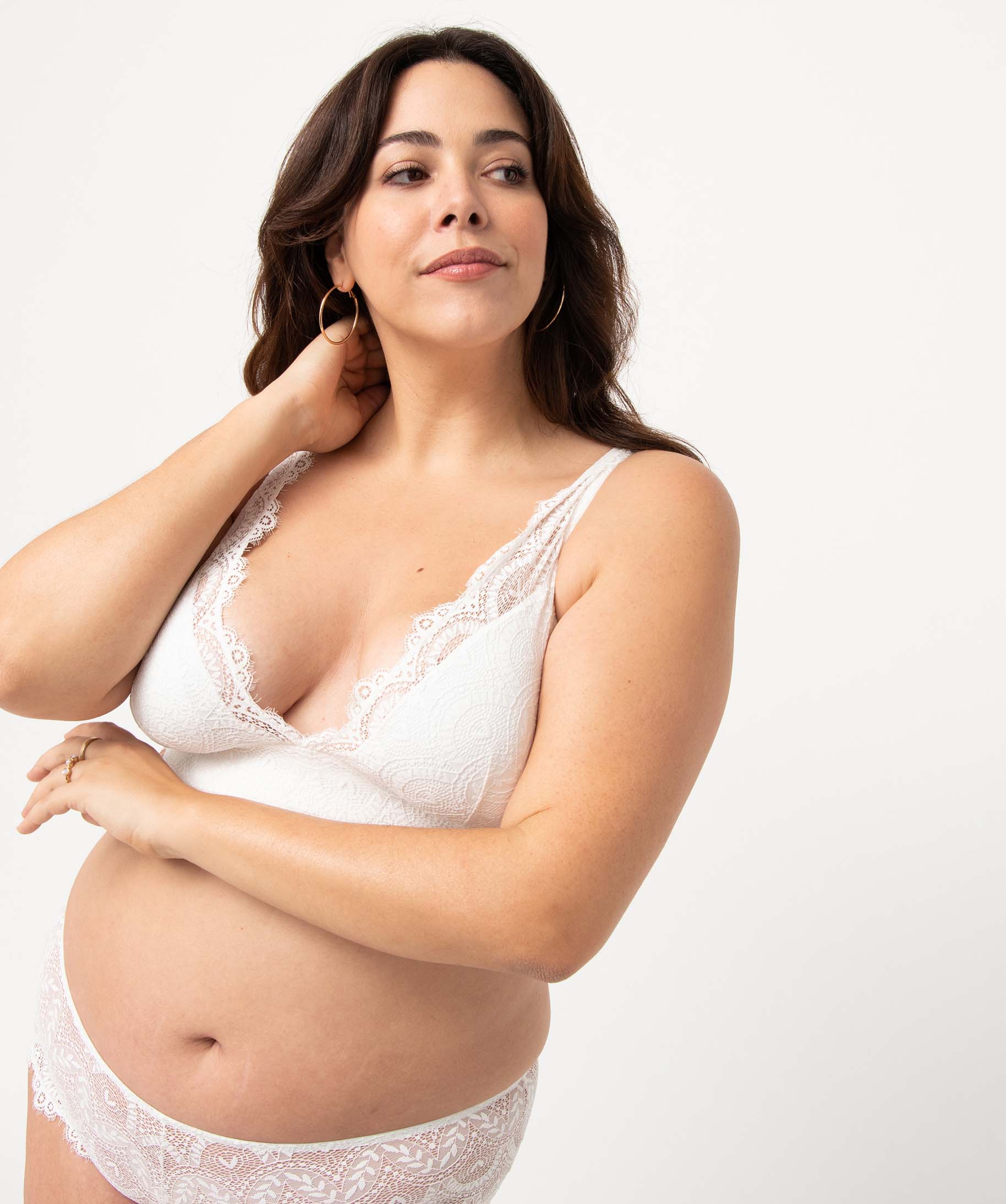 Soutien-gorge triangle grande taille sans armatures en dentelle blanc | GEMO