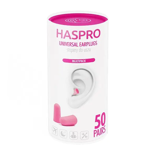 Tapones para los oídos de espuma tubular Haspro, color rosa.