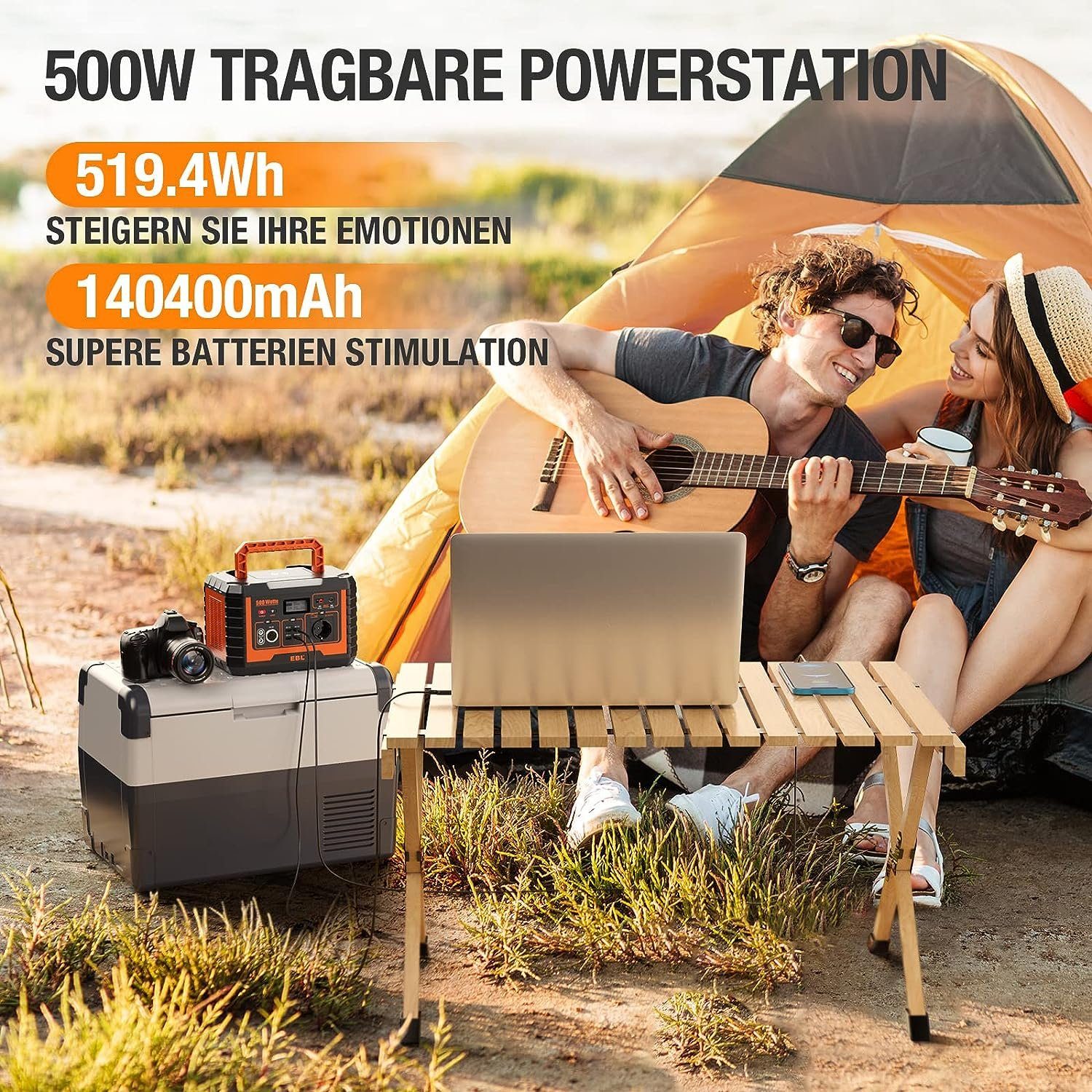 EBL Stromerzeuger Powerstation 500W Balkonkraftwerk mit 100W Solarpanel, 0,50 in kW, (1-tlg), Mobiler Stromspeicher,für Camping im Freien, Notfall zu Hause, Outdoor