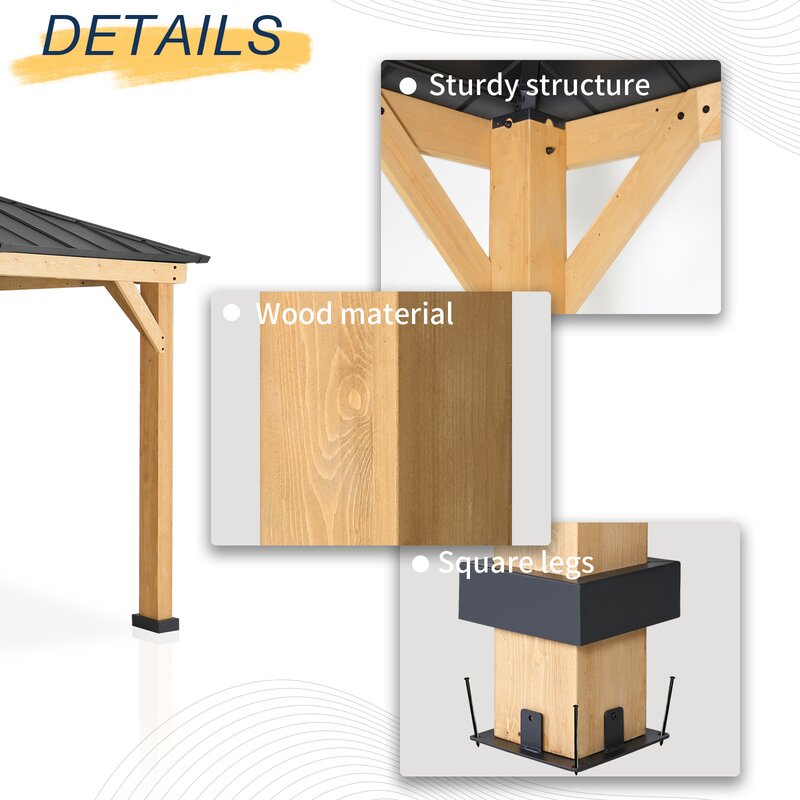 13 Ft. W X 11 Ft. D Solid Wood Patio Gazebo