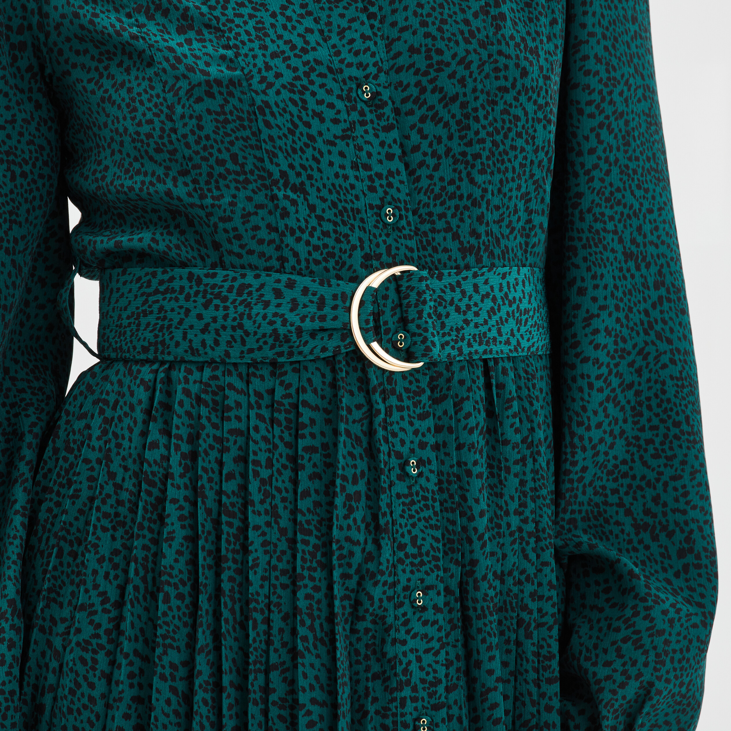 Robe chemise plissée midi col mao vert foncé femme | La Halle