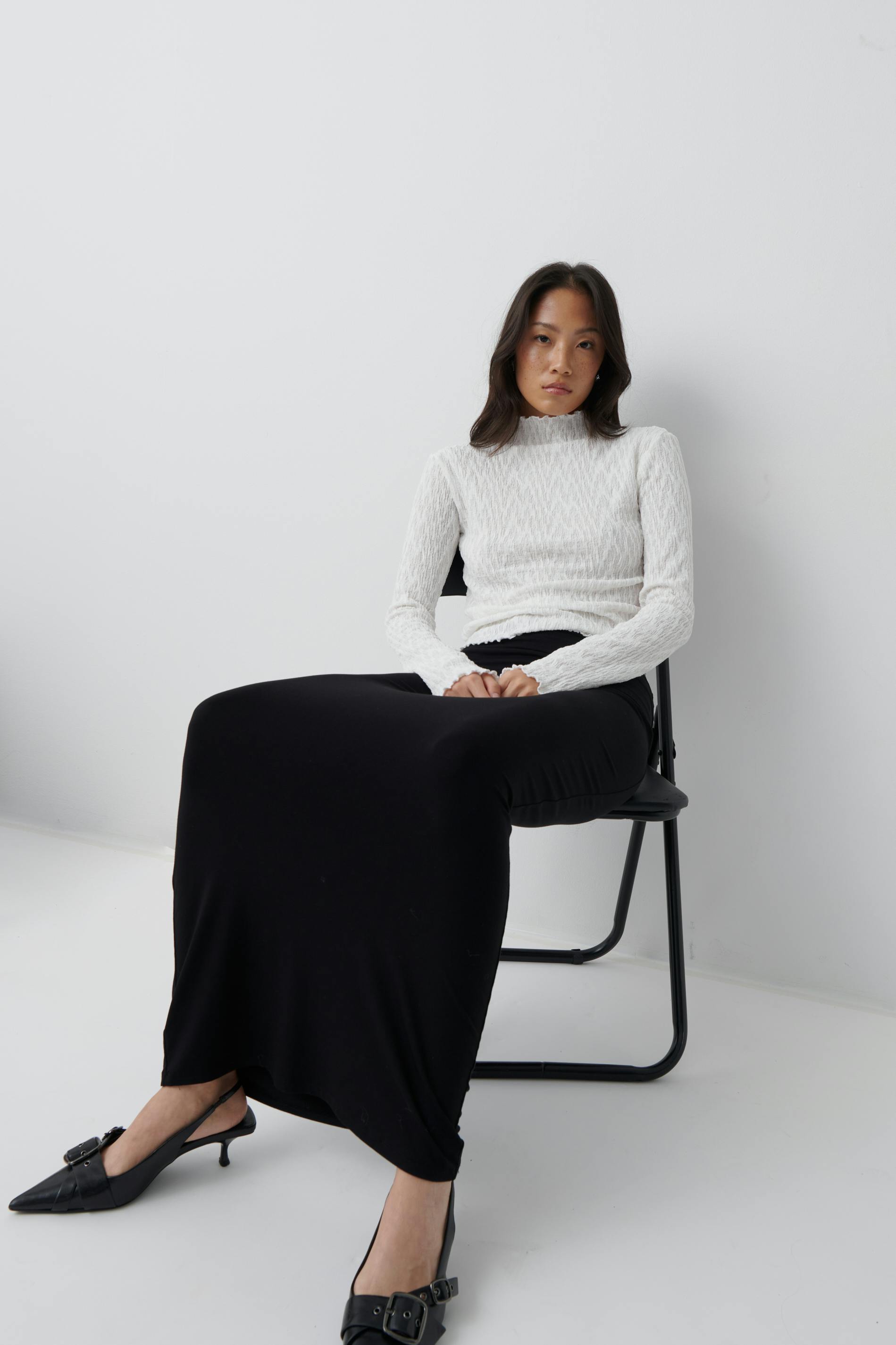 Textured funnel neck top