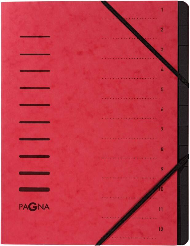 PAGNA Fächermappe DIN A4 Unbeschriftet Pappkarton 12 Fächer Rot 24,5 (B) x 0,5 (T) x 32 (H) cm