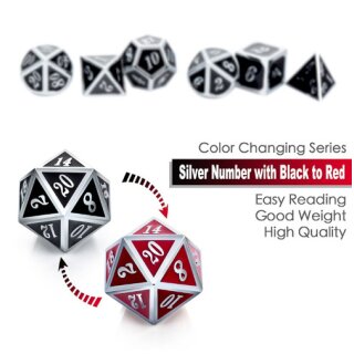 Metal & Enamel Dice Set Shift Red & Silver (7)