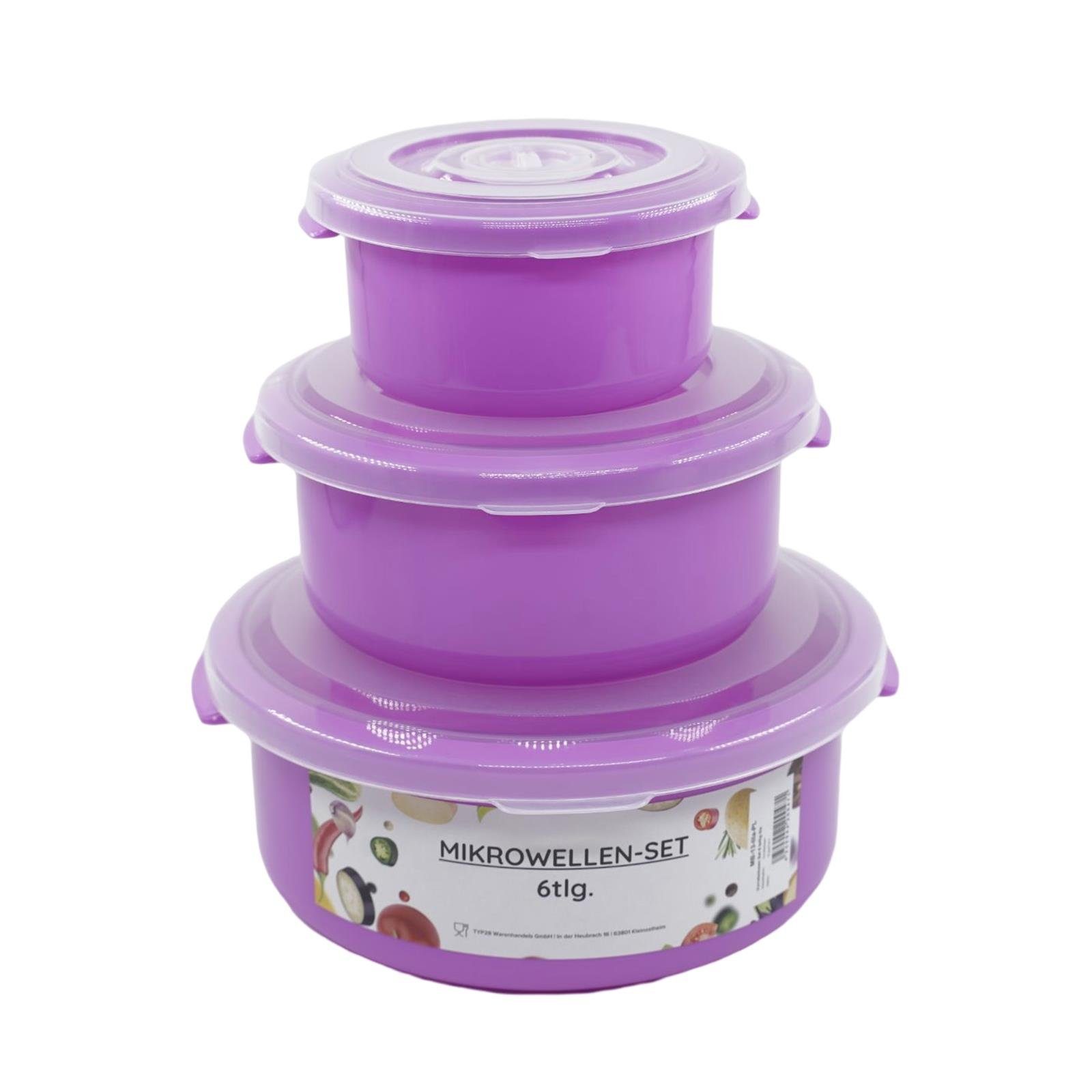 Plentyfy Mikrowellenbehälter Vorratsdosen Set, Kunststoff, (PLENTYFY, Mikrowellenschüssel Set 6-tlg., rund, Lila, mit Entlüftung, Mikrowellengeschirr, Mikrowellendose, Microwave, Meal Prep, kunststoff, 6-tlg., Premium), Meal Prep Boxen - Mikrowelleng